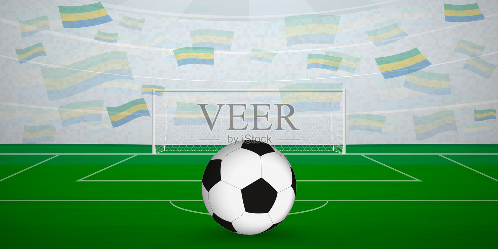 加蓬足球场内满是挥舞国旗的球迷，体育赛事插图。插画图片素材