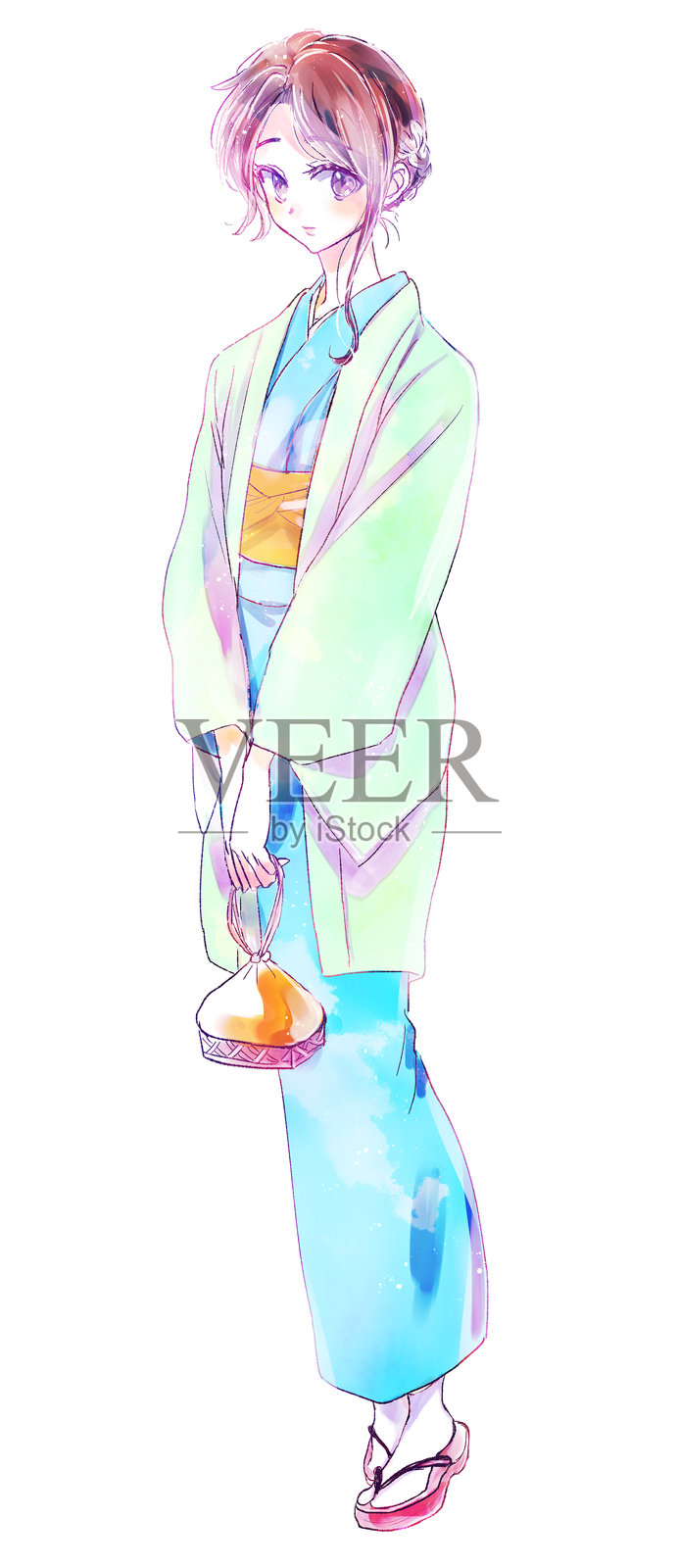 穿着和服的美丽女性插图插画图片素材