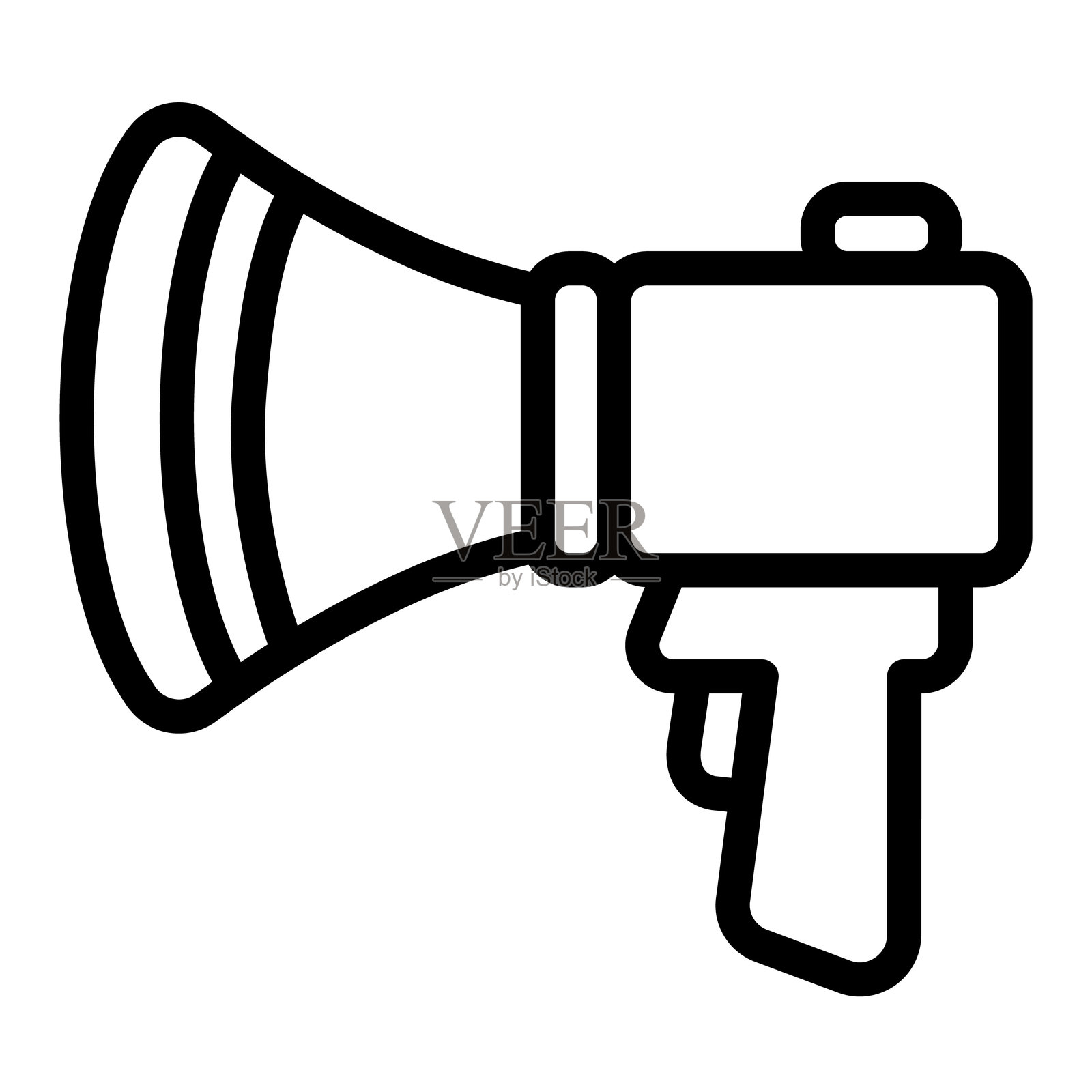 电喇叭带按钮线条图标，执法概念。矢量图形。扬声器，音量放大工具标志，白色背景上的移动或设计风格。插画图片素材