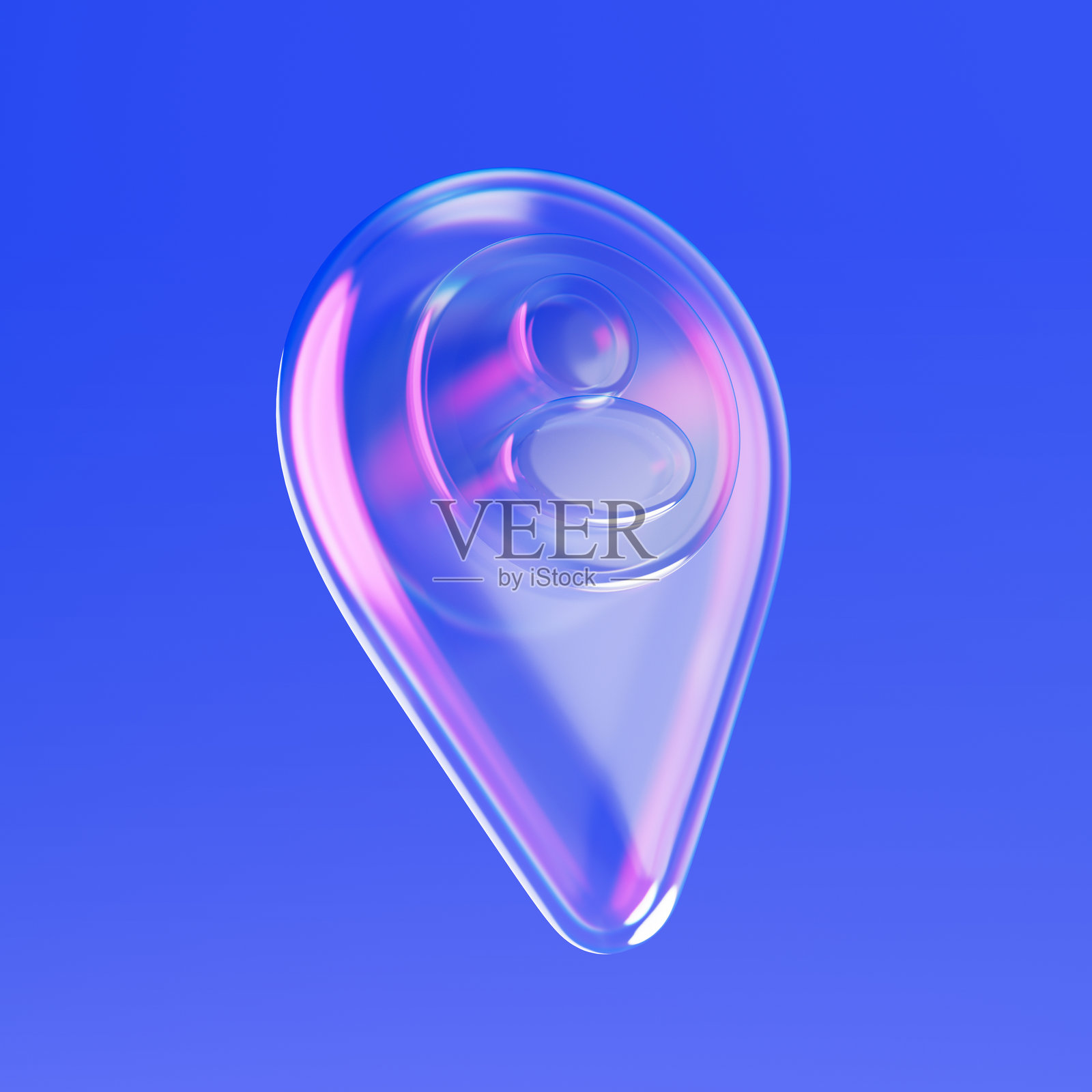 透明玻璃地图指针位置图标，带有人物男性网络图标，具有彩虹色高光效果。3D渲染。照片摄影图片