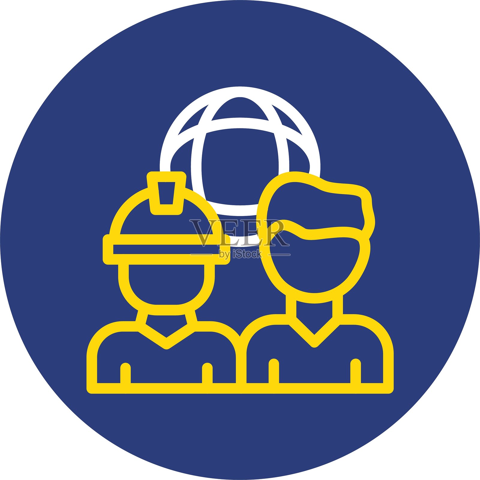 地球与人物双线圆形图标插画图片素材