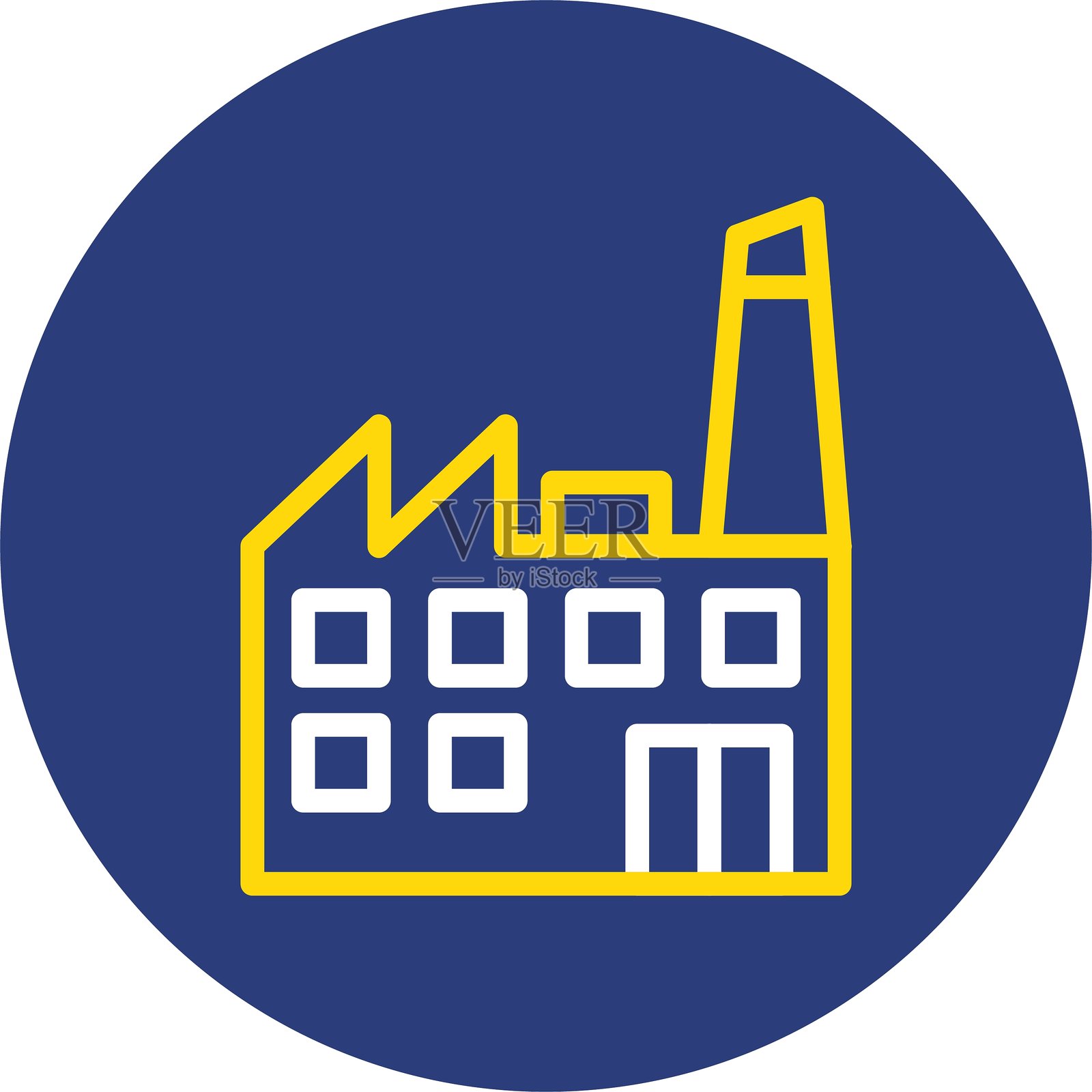 工厂轮廓双线圆形图标插画图片素材