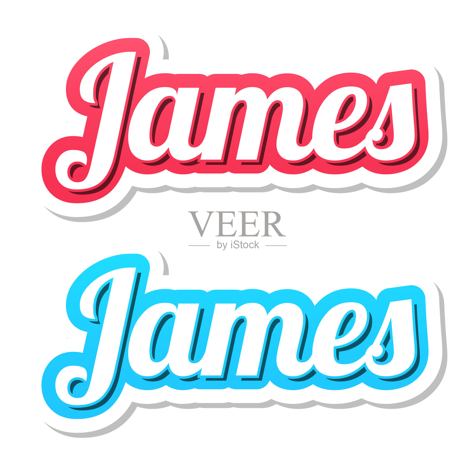 詹姆斯 - 男性名字 - 白色背景上的红色和蓝色3D文字插画图片素材