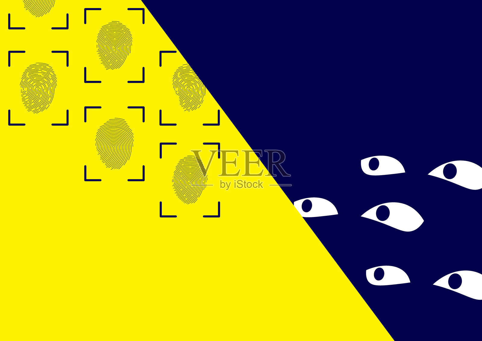 网络犯罪，网络攻击。网络钓鱼诈骗，指纹。间谍软件，窥视的眼睛。插画图片素材