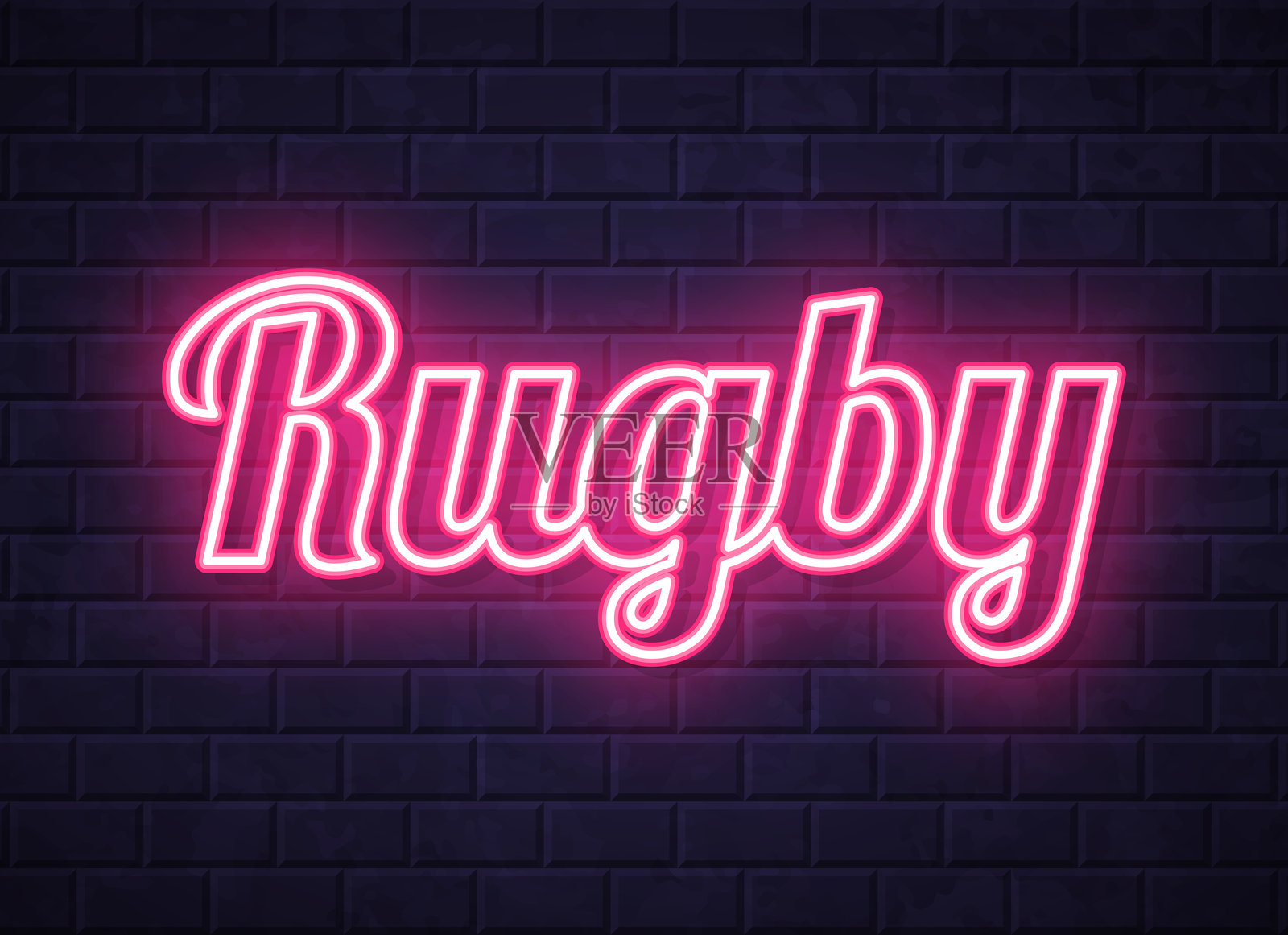 橄榄球 - 发光的霓虹文字在砖墙背景上插画图片素材