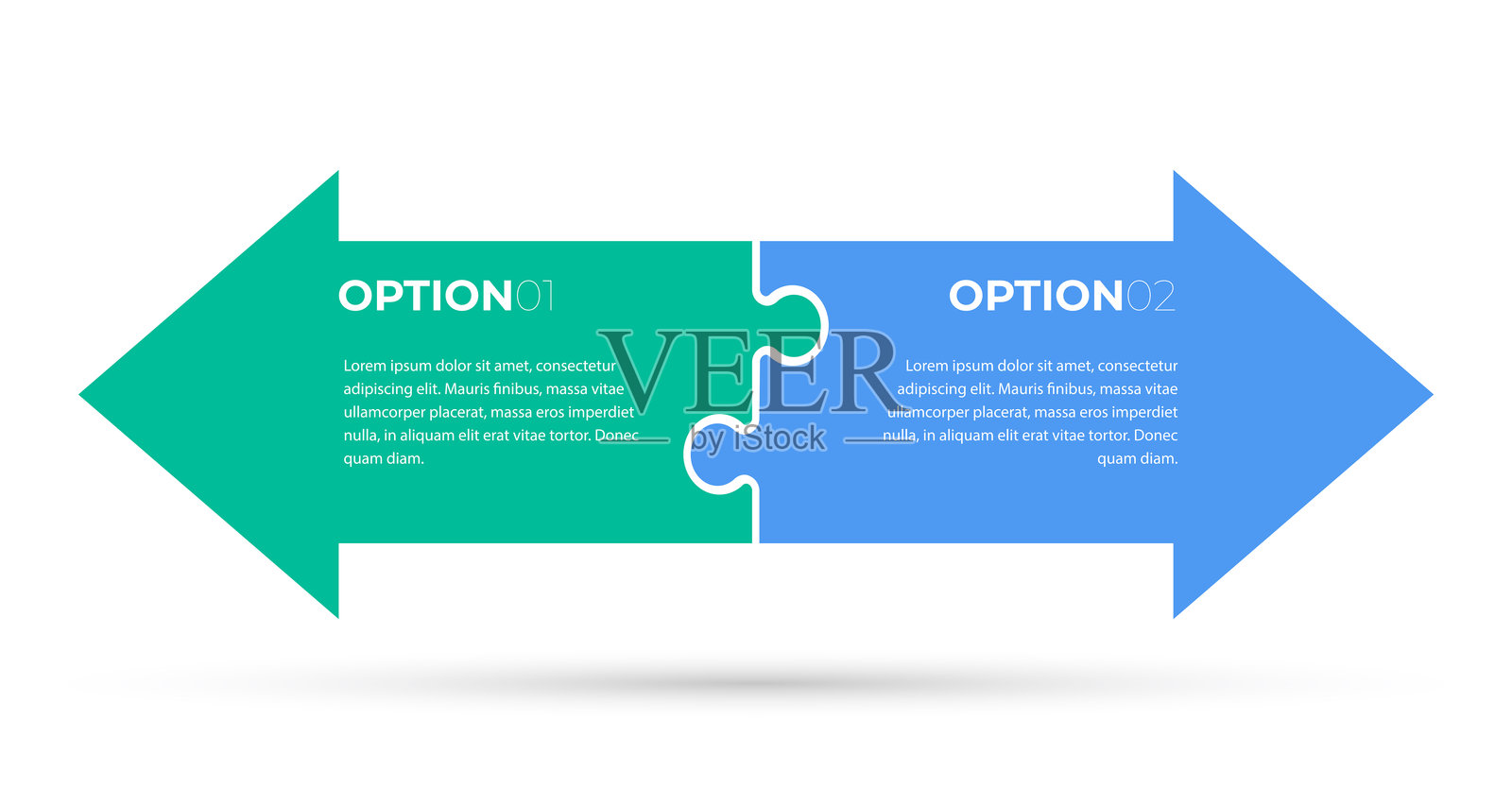 信息图表和拼图设计的箭头。连接的箭头有绿色和蓝色选项。对比相反的概念。插画图片素材