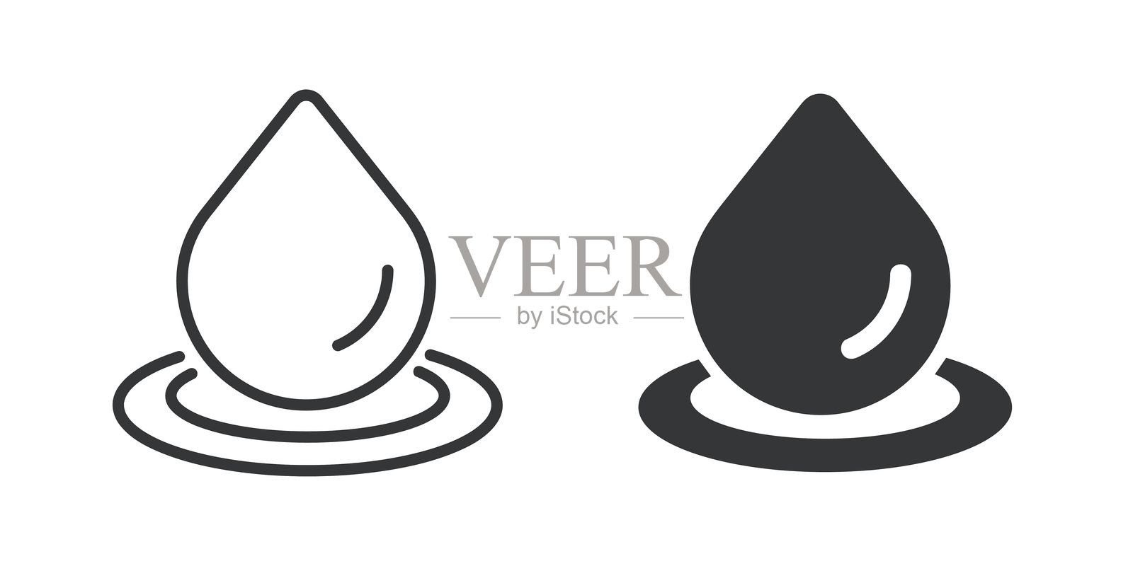 水的细线和实心图标。可编辑的线条和完美的像素，独立于透明背景。插画图片素材