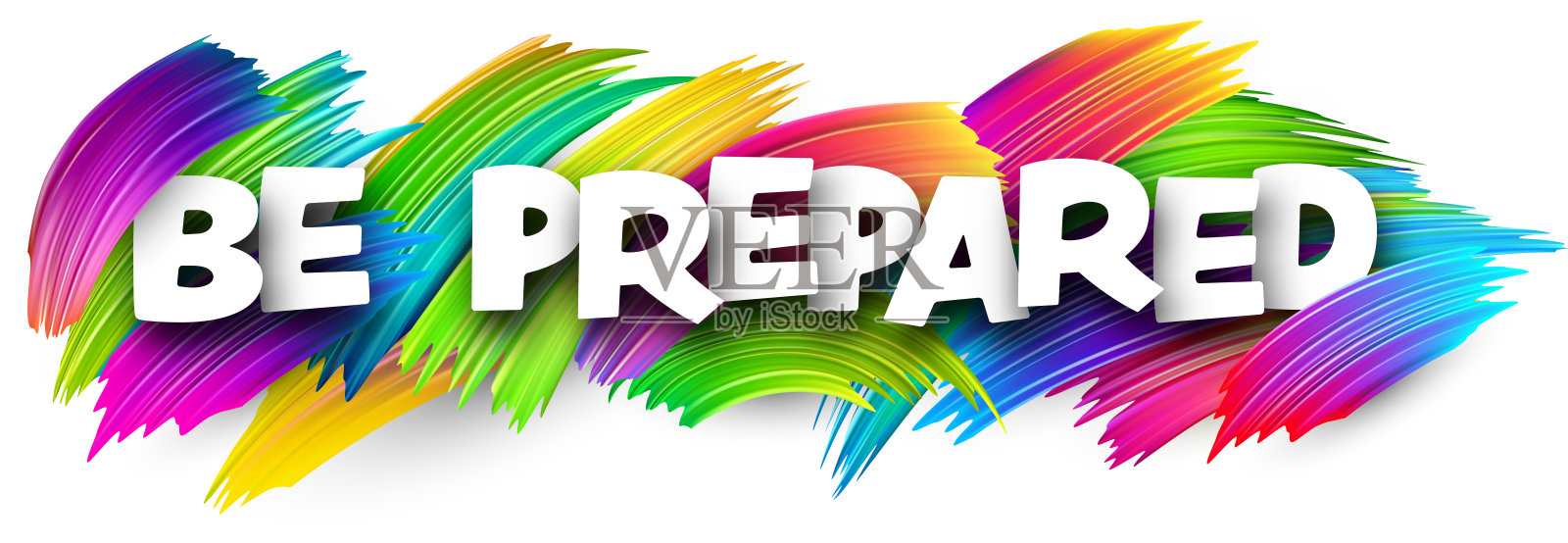 准备好纸张的字样标志，背景是五彩斑斓的画笔笔触，白色底色。插画图片素材