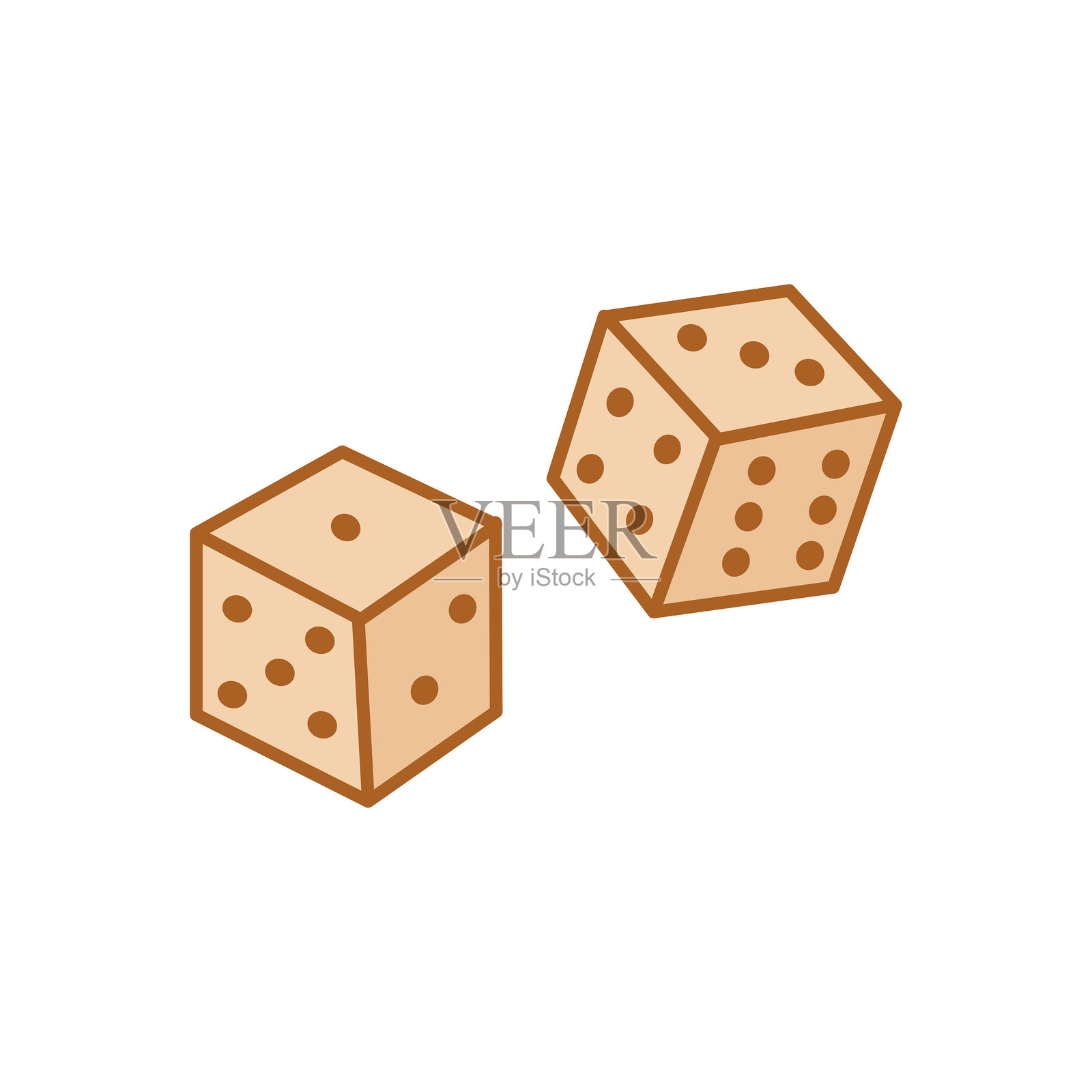 米色骰子的插图，适用于西方赌博和游戏主题插画图片素材