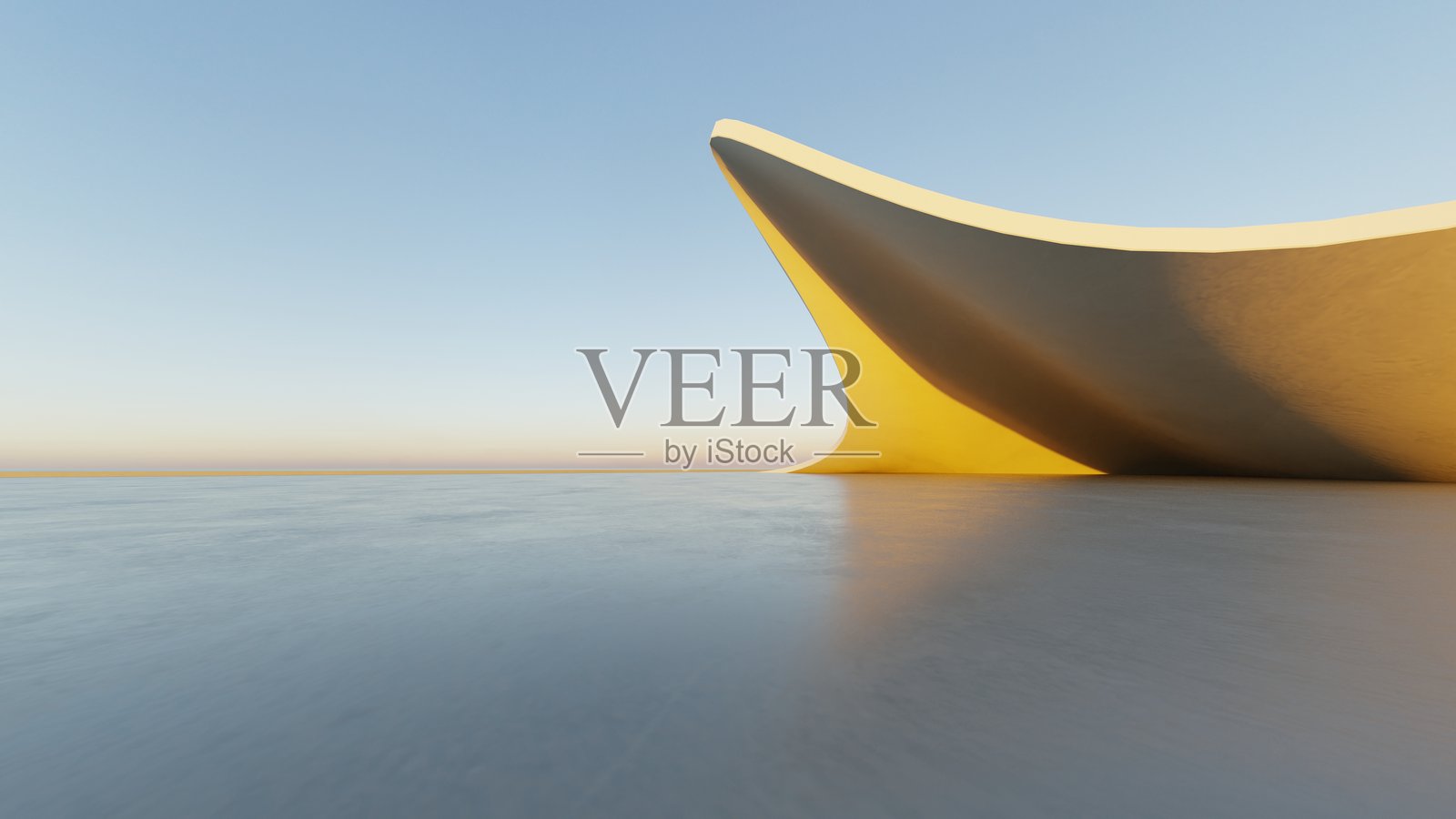 抽象的白色曲线建筑背景，空旷的波浪空间与反射的混凝土地面，未来现代的室内背景，扭曲建筑的3D渲染图照片摄影图片