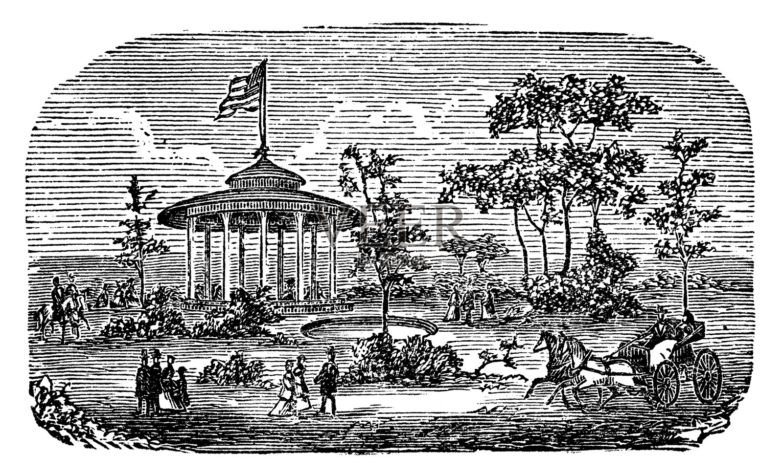 维多利亚时代的公园乐队台 - 19世纪插画图片素材