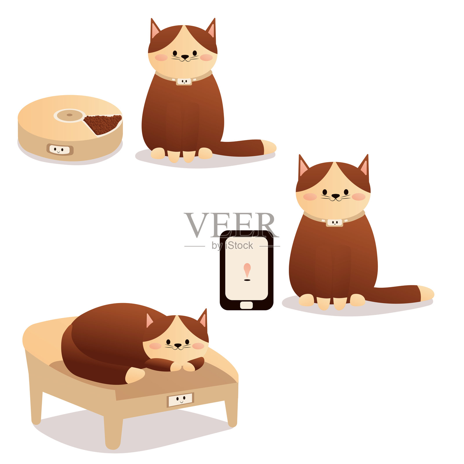 带有智能设备的猫的矢量插图插画图片素材