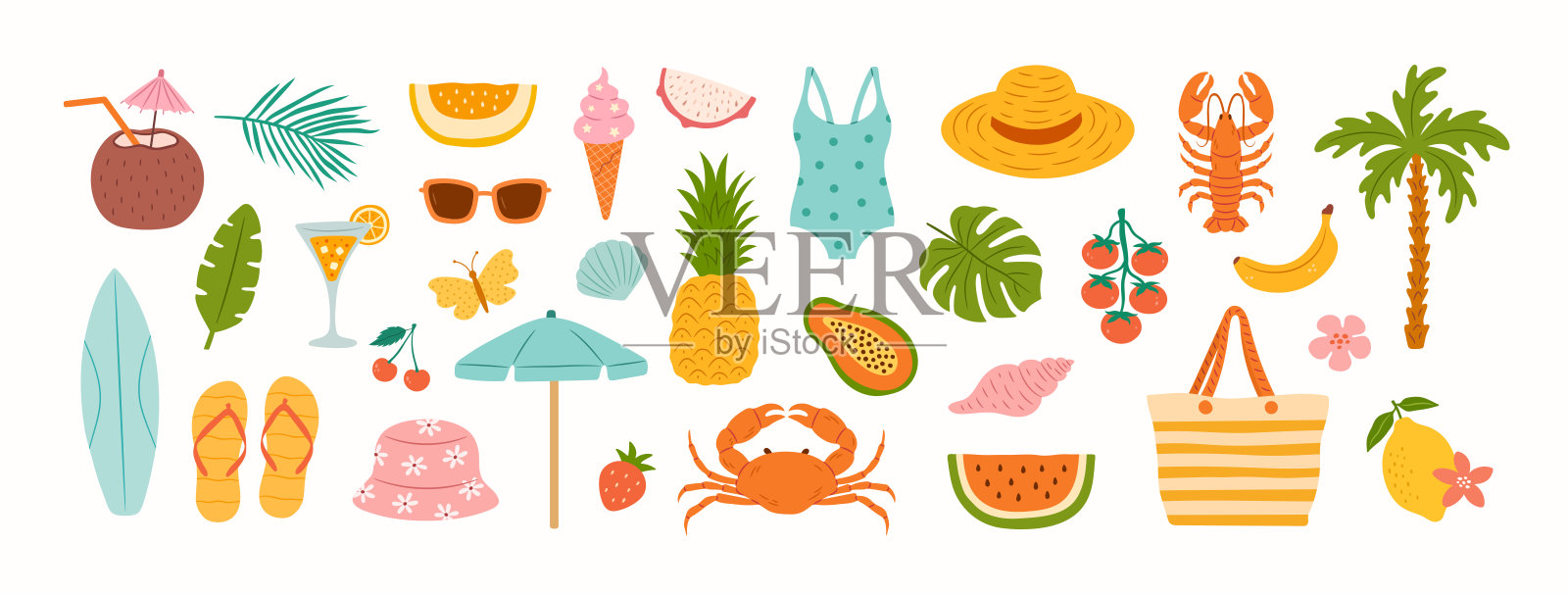 手绘夏季假期海滩涂鸦插图插画图片素材