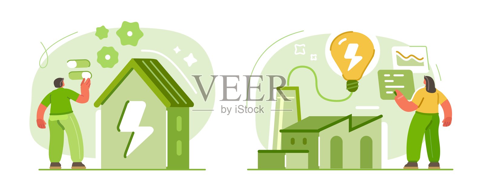 能源效率生态概念。可再生和可持续的绿色电力插画图片素材