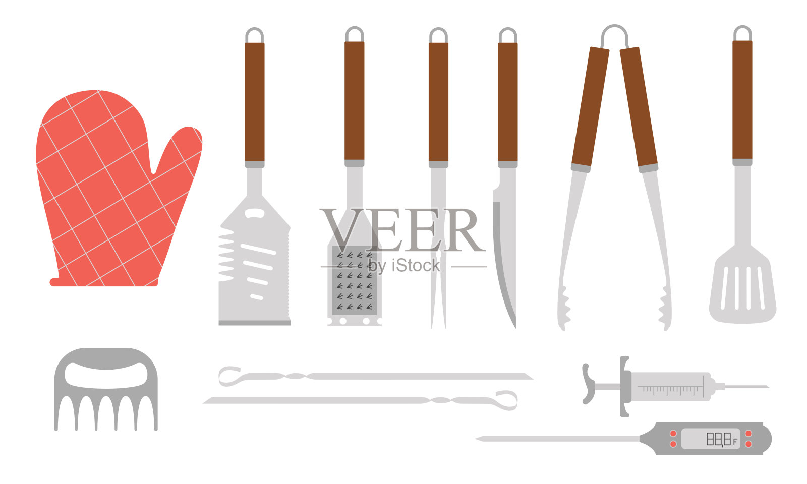 烧烤工具平面套装。矢量插图插画图片素材