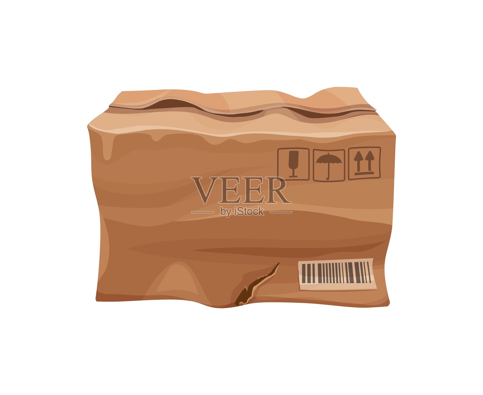 压扁损坏的皱巴巴的纸箱快递盒插画图片素材