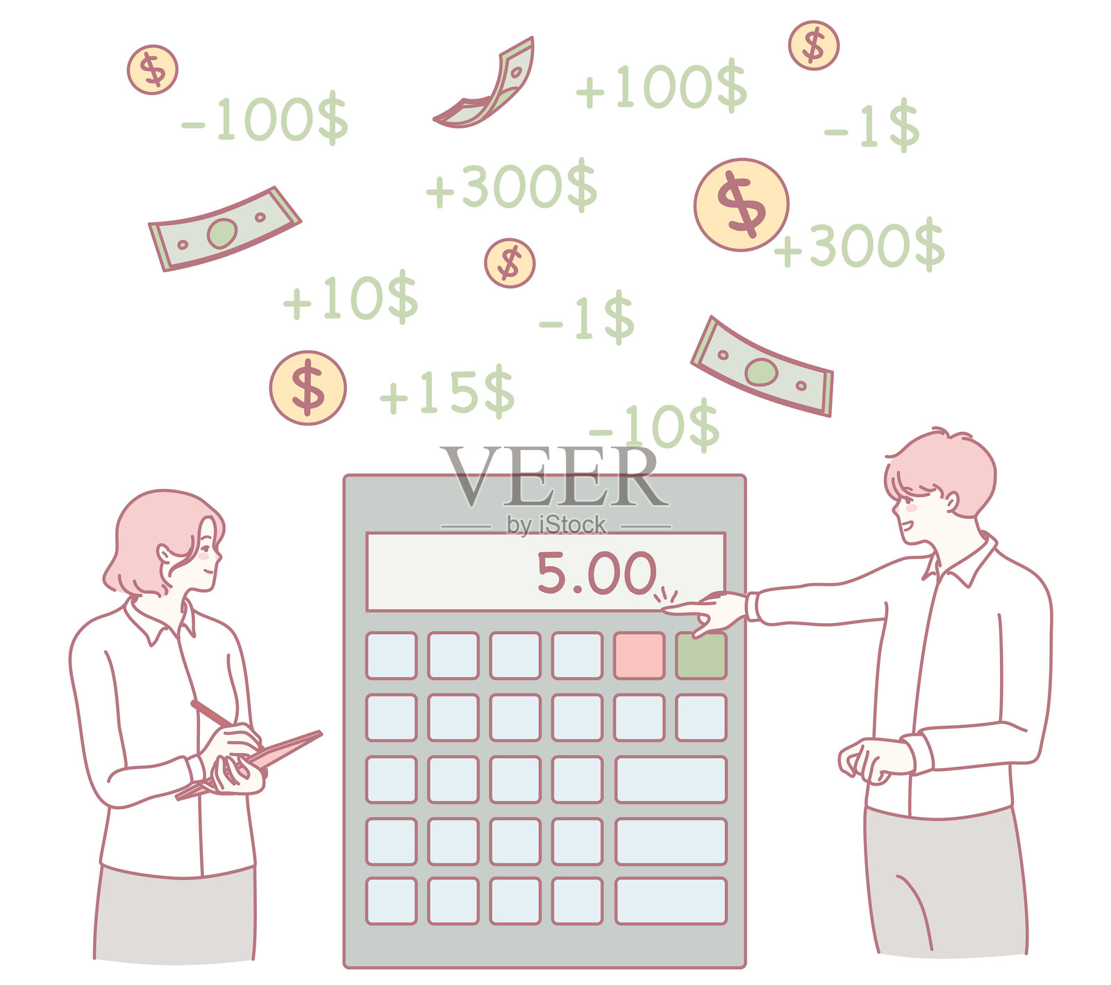 以简洁、极简的风格探索财务计算和预算概念插画图片素材