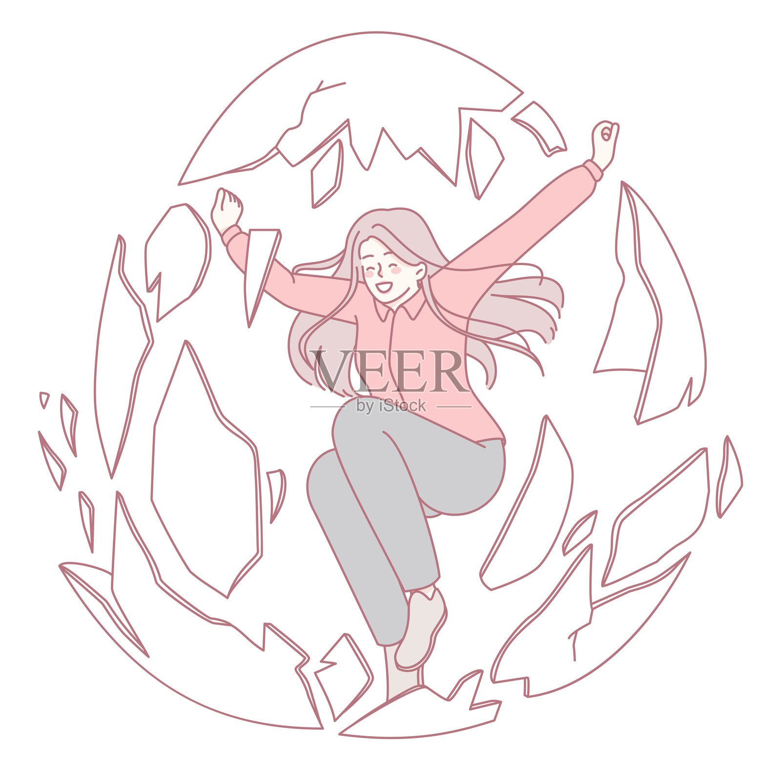 一位勇敢的女性正在打破束缚她的所有限制插画图片素材