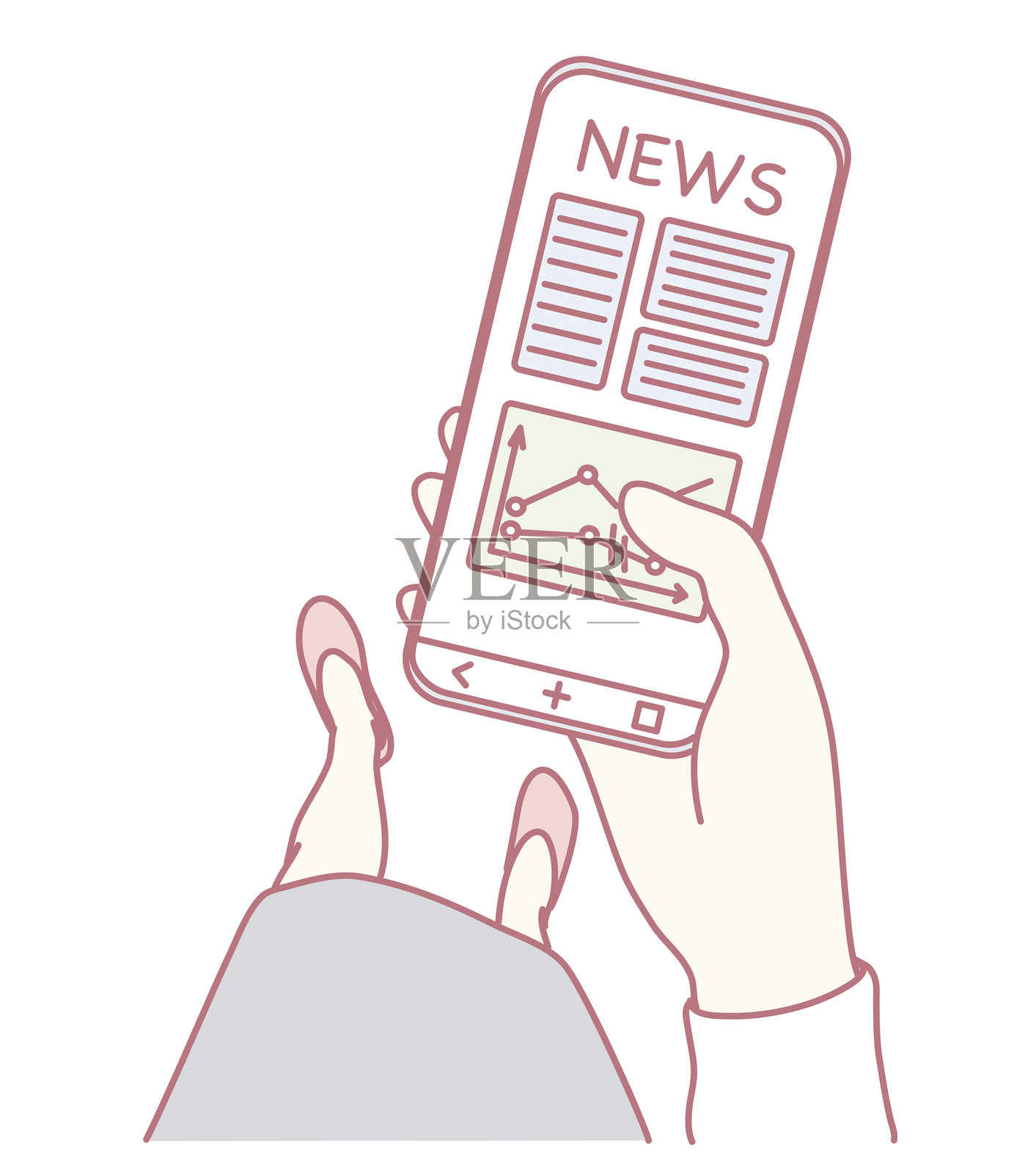 一个人在智能手机上阅读新闻文章以获取信息插画图片素材