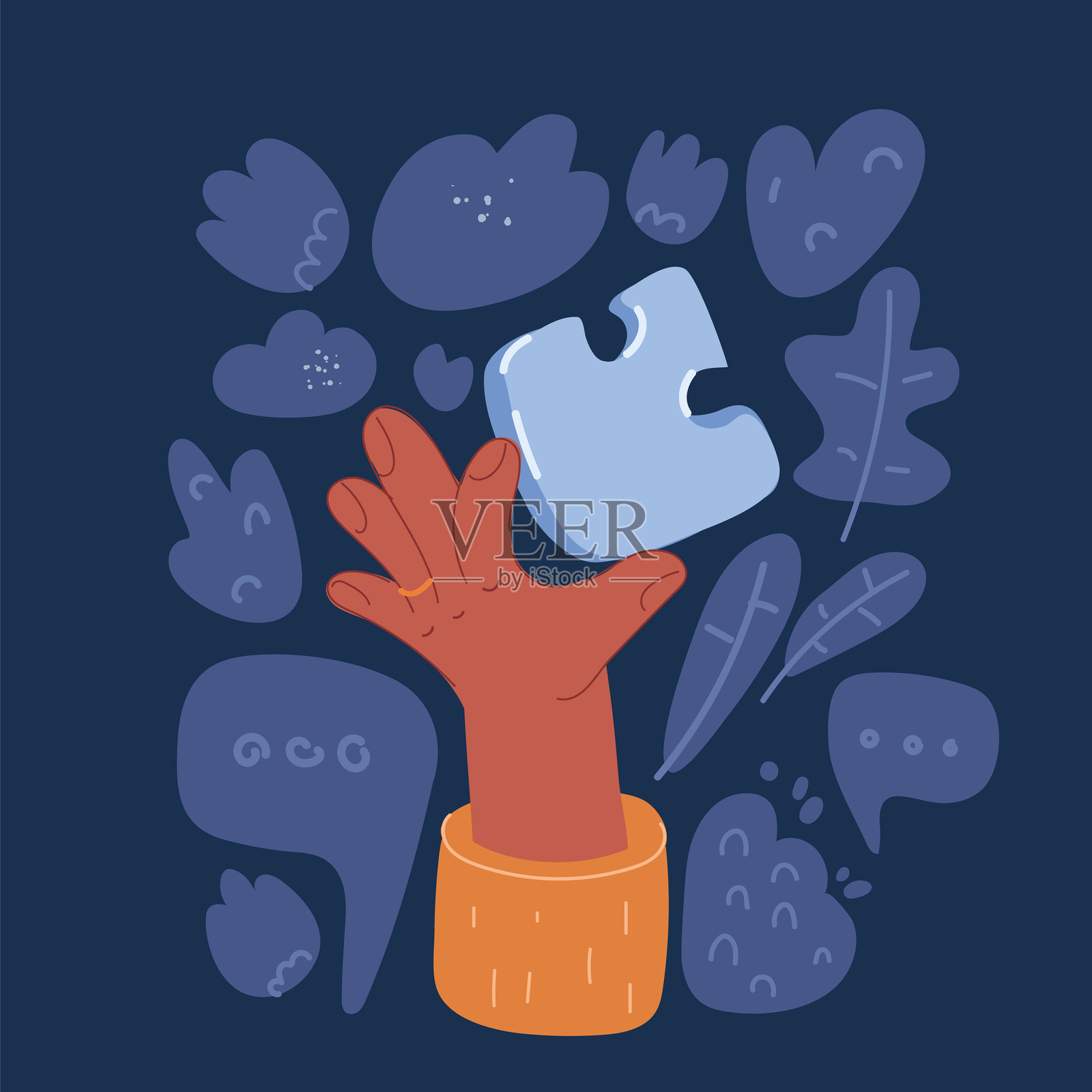 卡通矢量插图：男人和女人手中拿着拼图。商业解决方案、成功和战略概念。插画图片素材