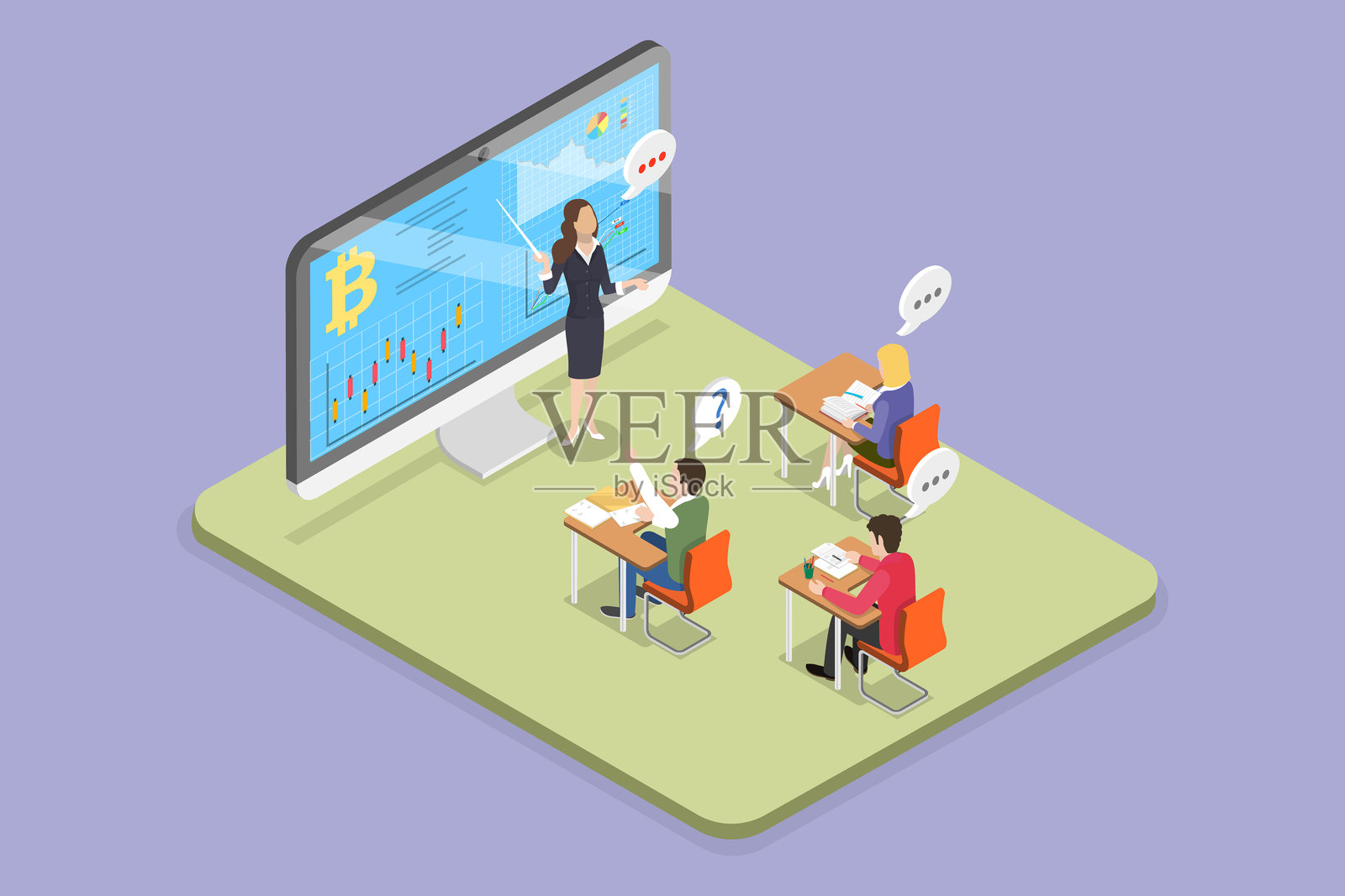 加密货币与教育的3D等距平面矢量插图插画图片素材