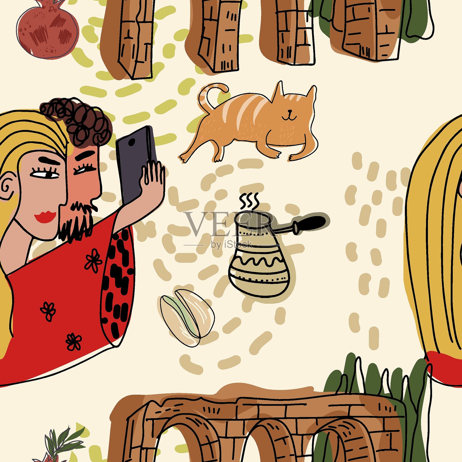 土耳其符号的无缝图案，手绘矢量插图。插画图片素材