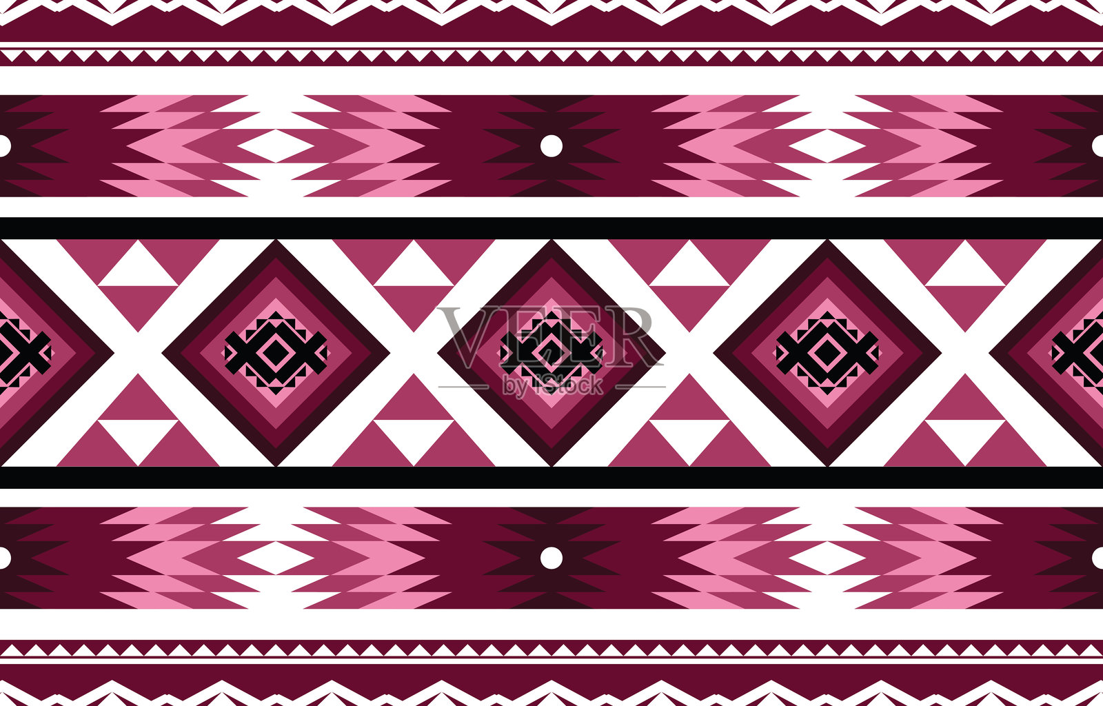 无缝的美洲原住民部落图案设计，深红色和粉色的几何形状插画图片素材