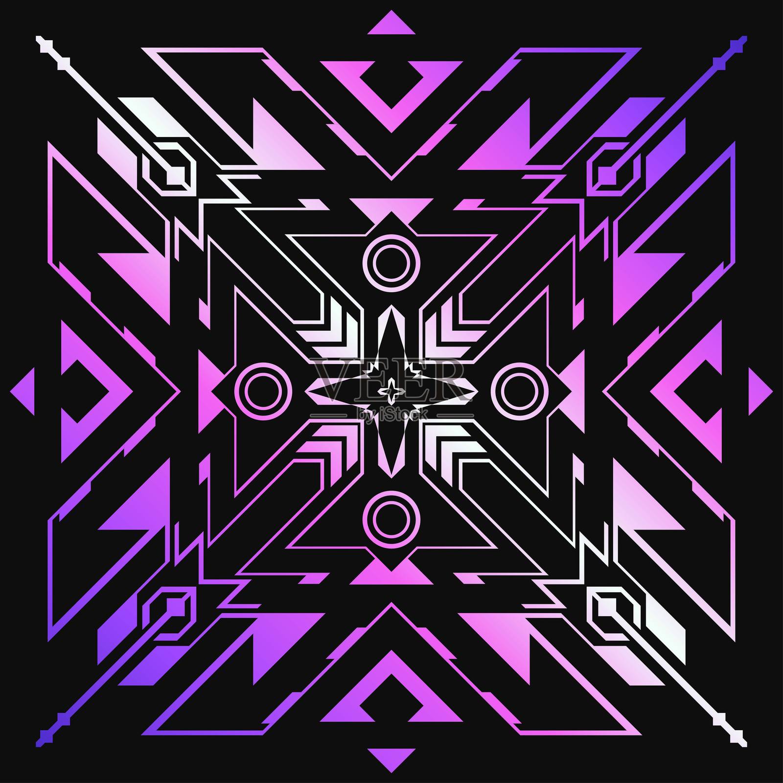 未来主义的几何部落图案，抽象的电路曼陀罗图案，对称的民族设计。插画图片素材