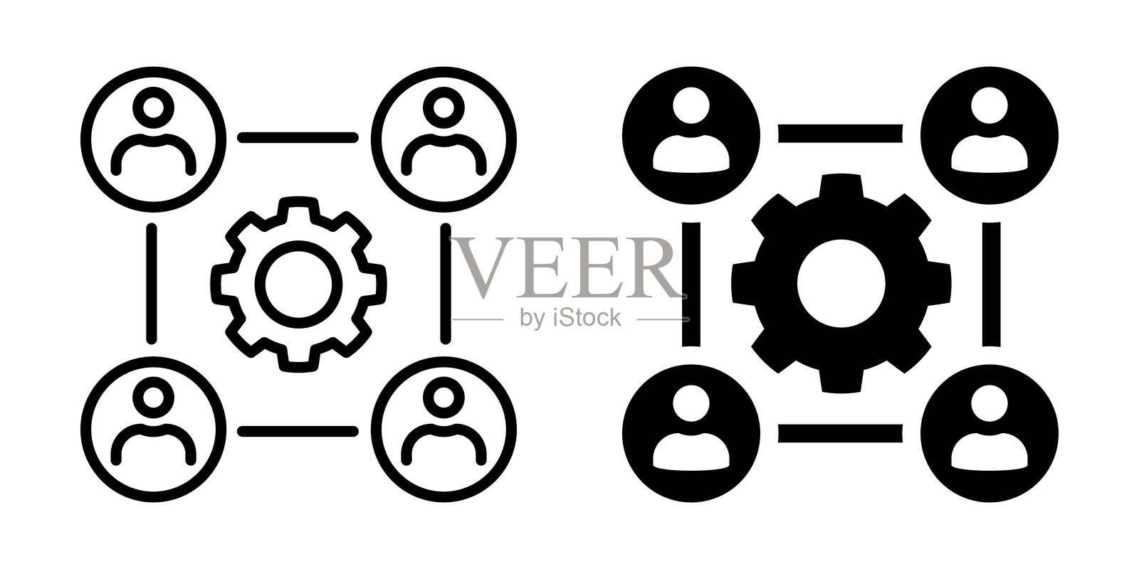 团队协作装备网络图标。线条和轮廓风格。插画图片素材