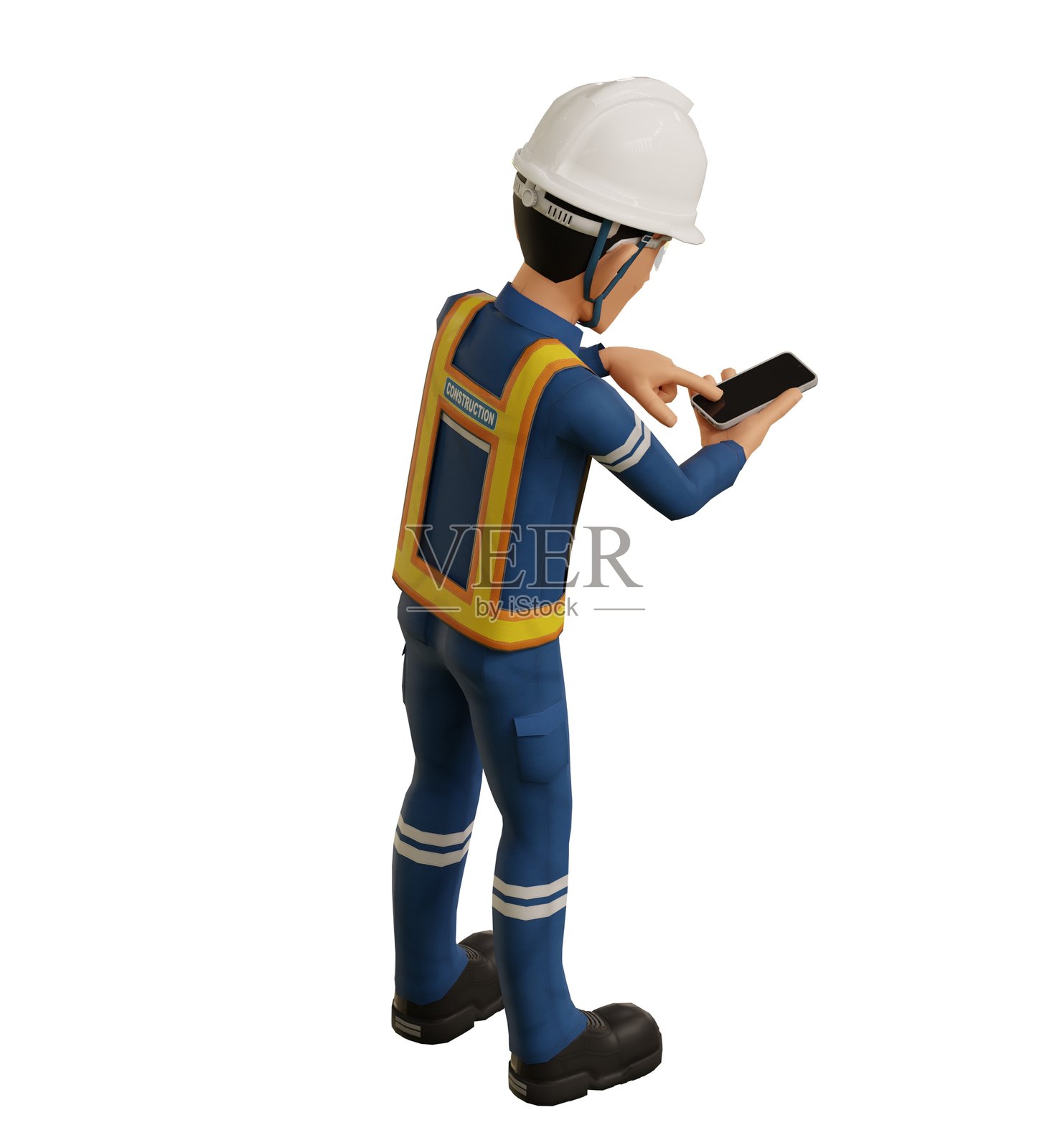 孤立的工业工人正在使用手机拍照照片摄影图片