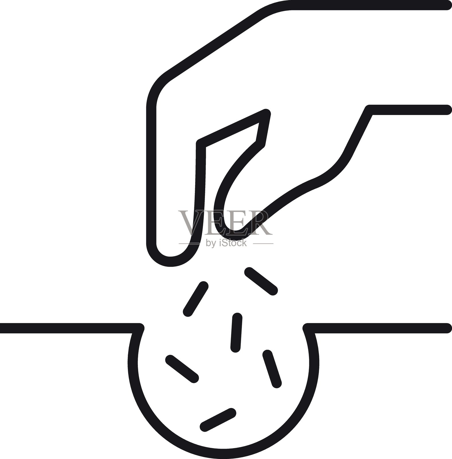 图标：手在土壤中种植种子，适用于园艺或农业，采用细线风格。插画图片素材