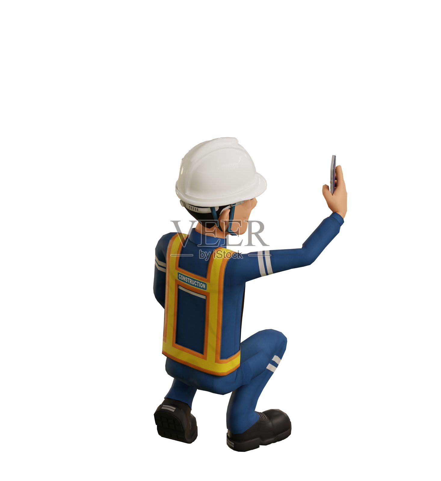 孤立的工业工人正在使用手机拍照照片摄影图片