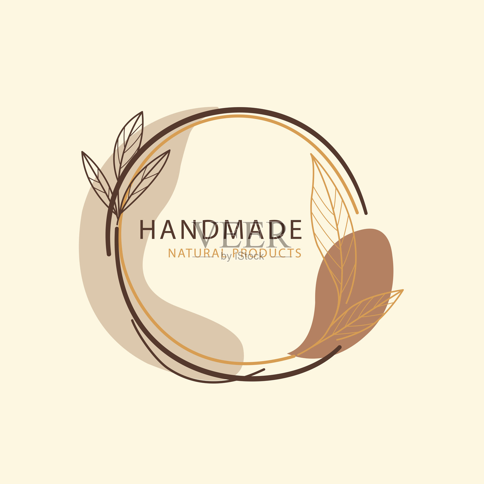 手工天然产品标志设计，带有叶子元素插画图片素材