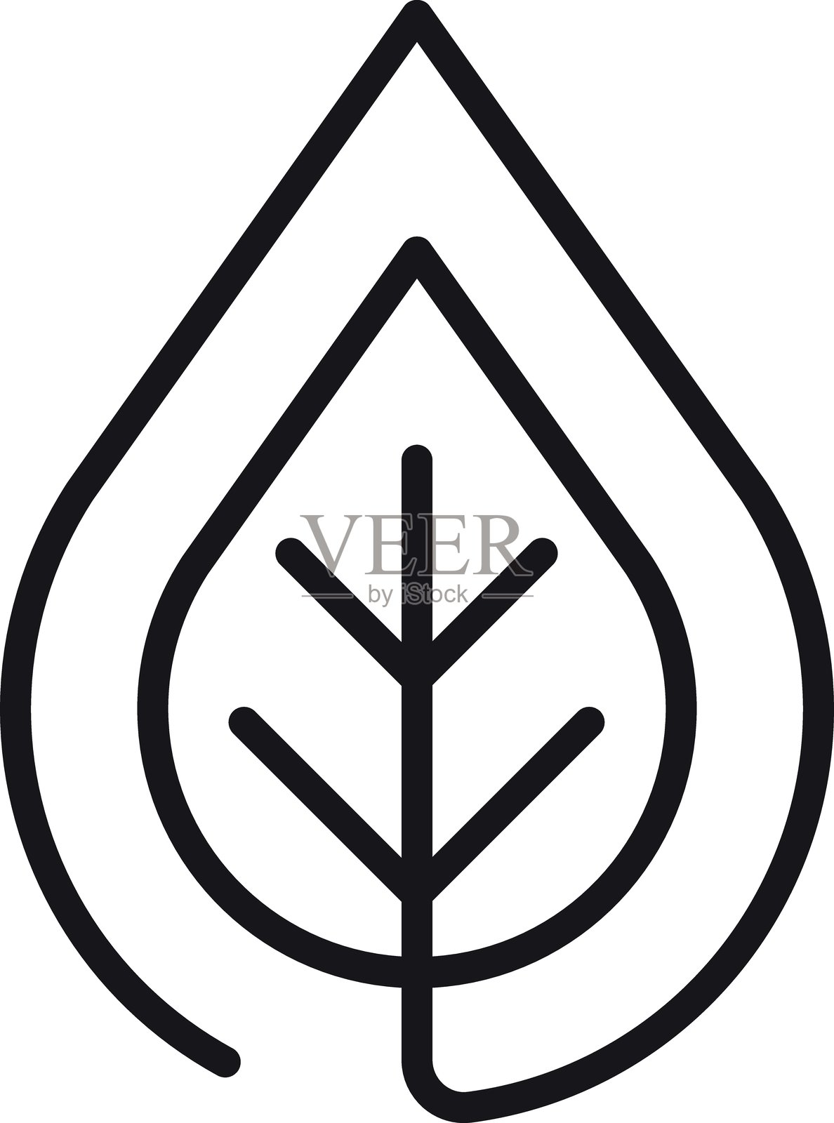 图标：以细线风格呈现的象征自然和可持续性的叶子设计。插画图片素材