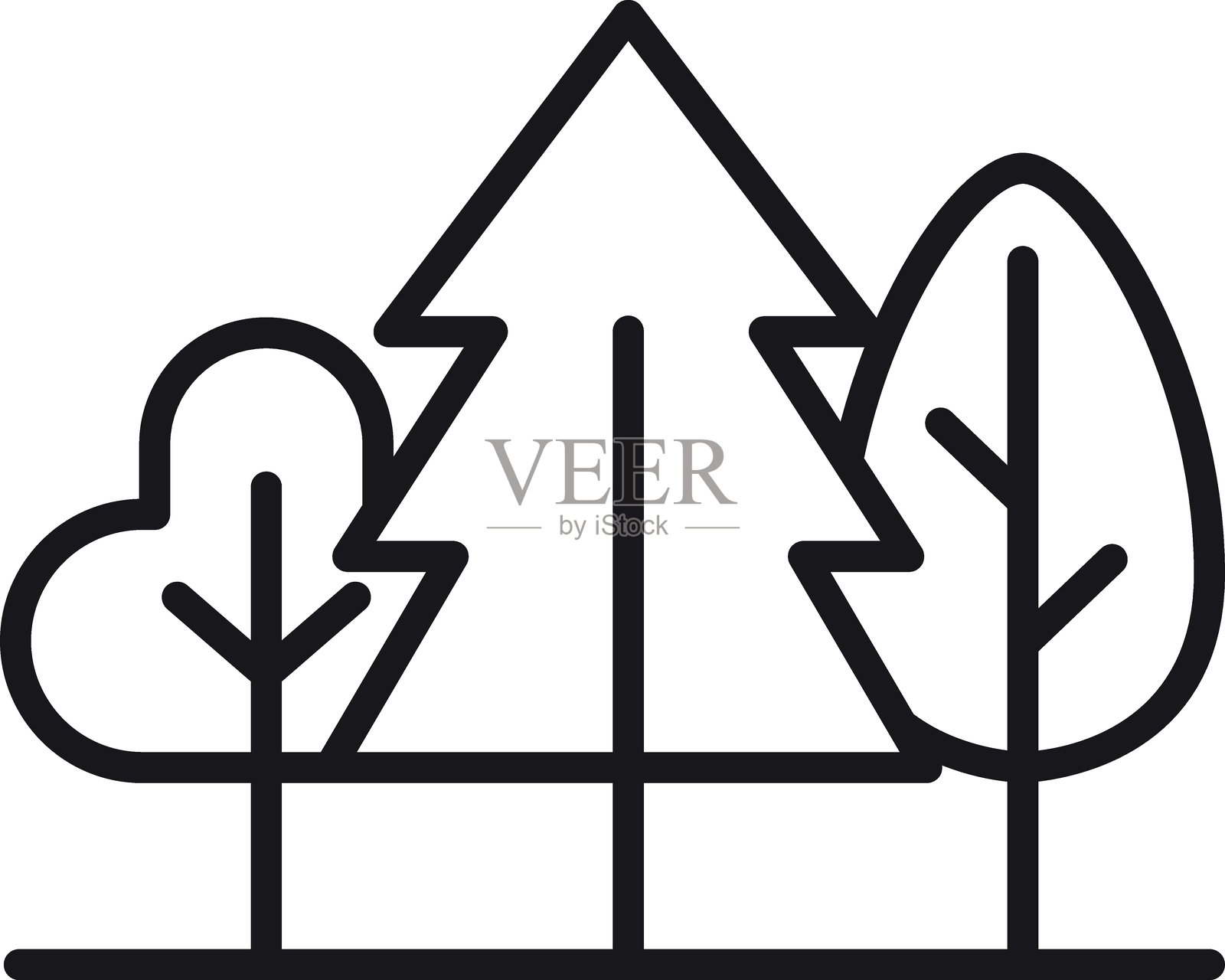 极简设计风格的树木图标化插图，采用细线条风格。插画图片素材