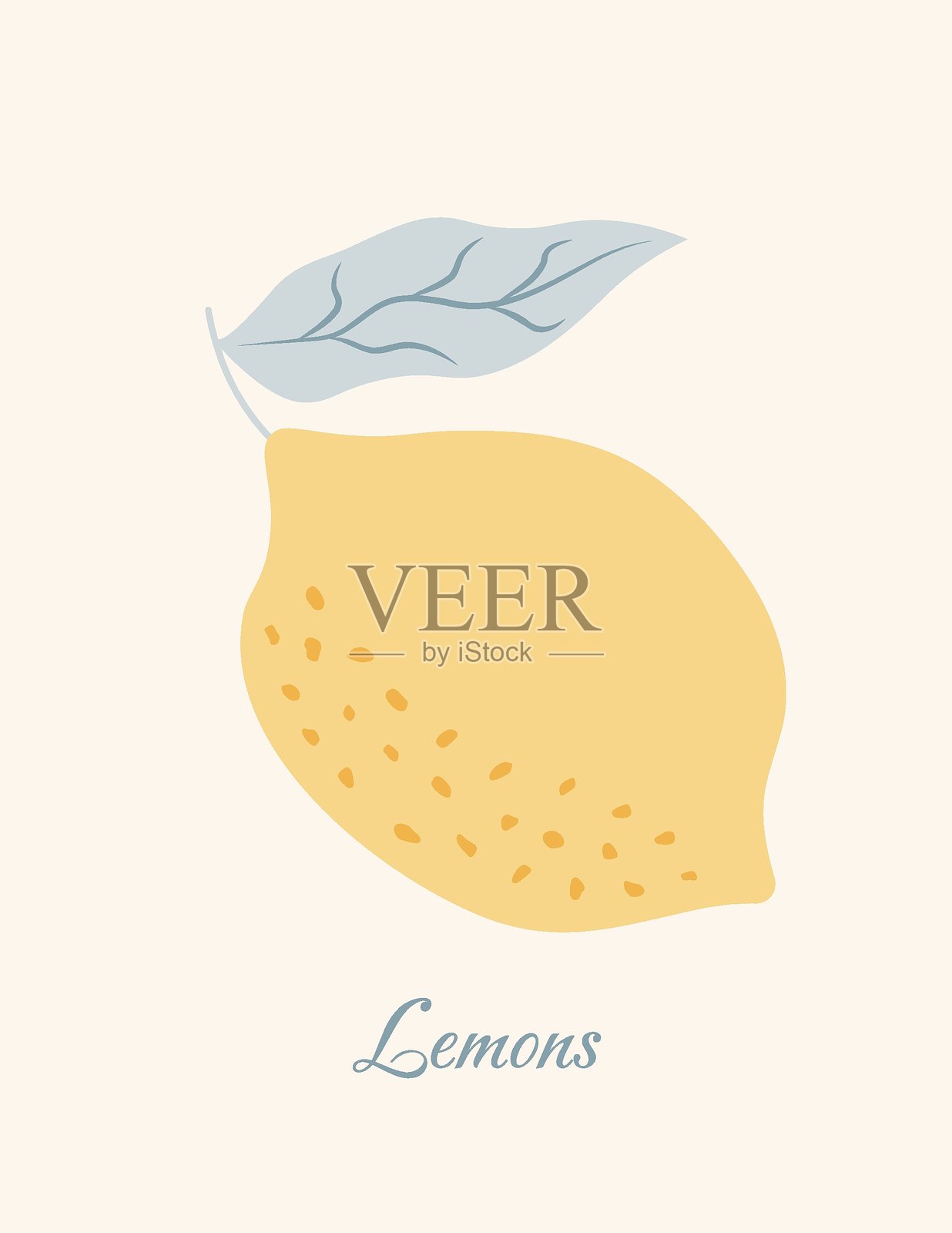 带有柠檬和叶子的竖版海报。手绘柠檬和叶子的极简风格卡片。甜美生活美学。意大利夏季假期。矢量背景。插画图片素材