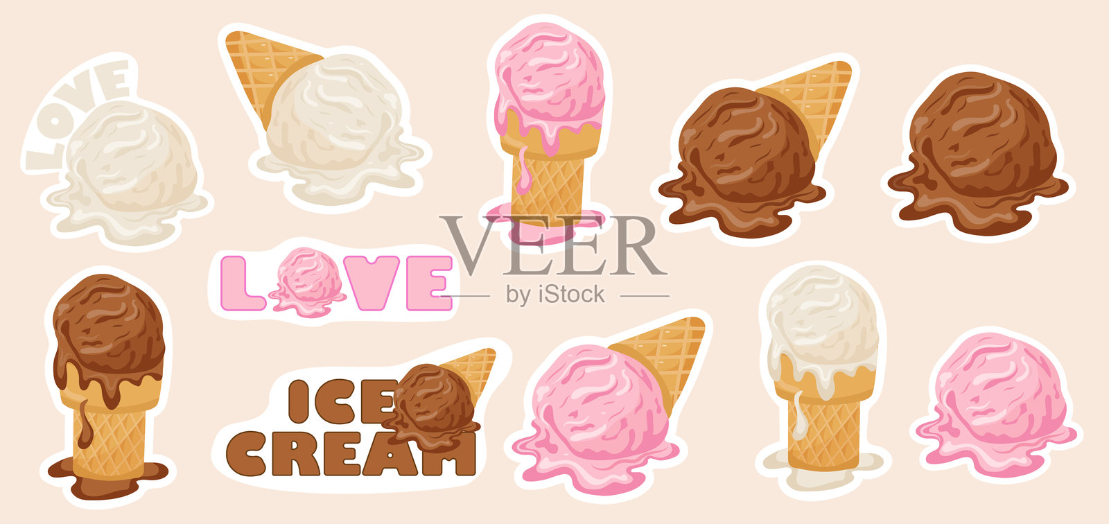 冰淇淋贴纸套装插画图片素材