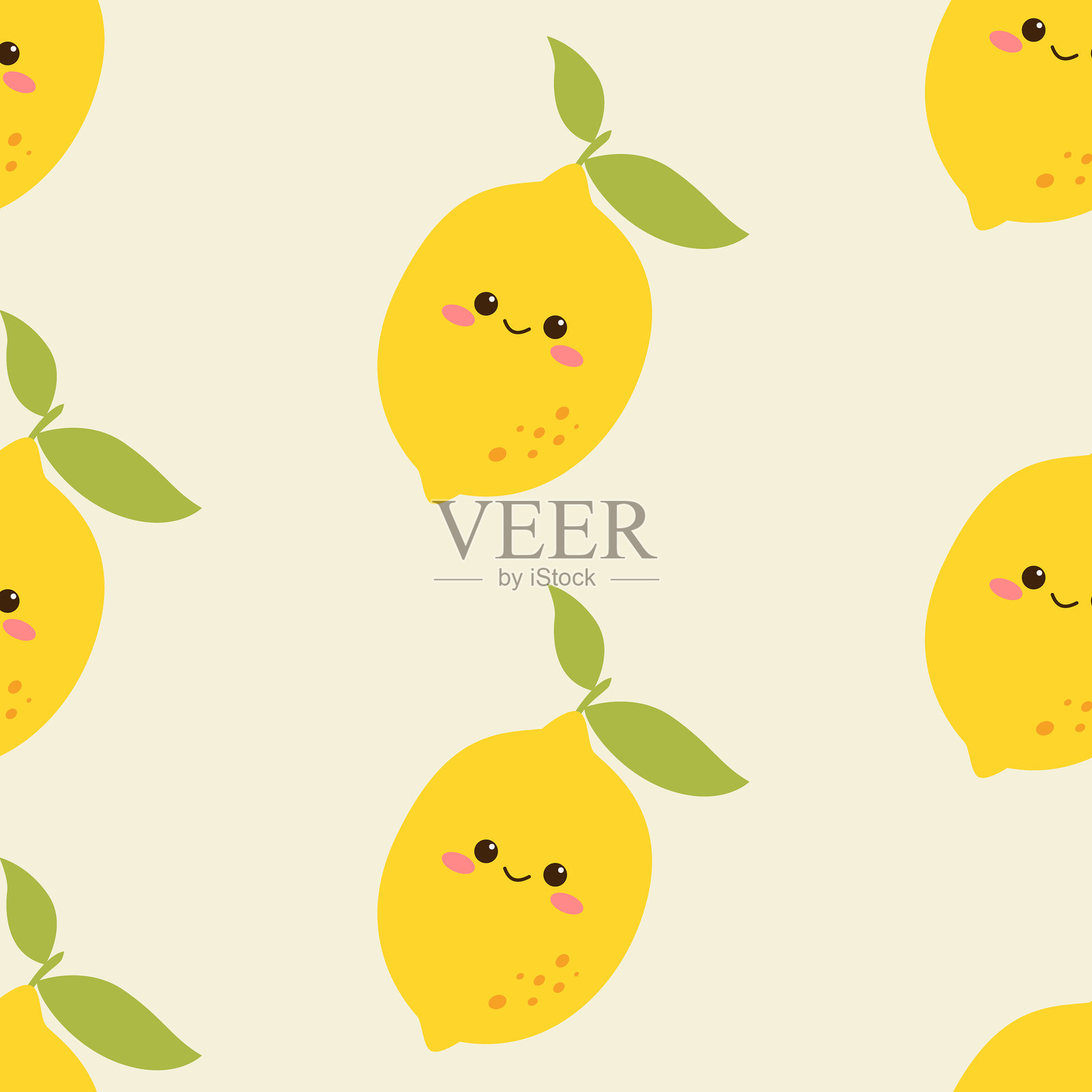 可爱的柠檬无缝图案背景。矢量插图卡通平面风格插画图片素材