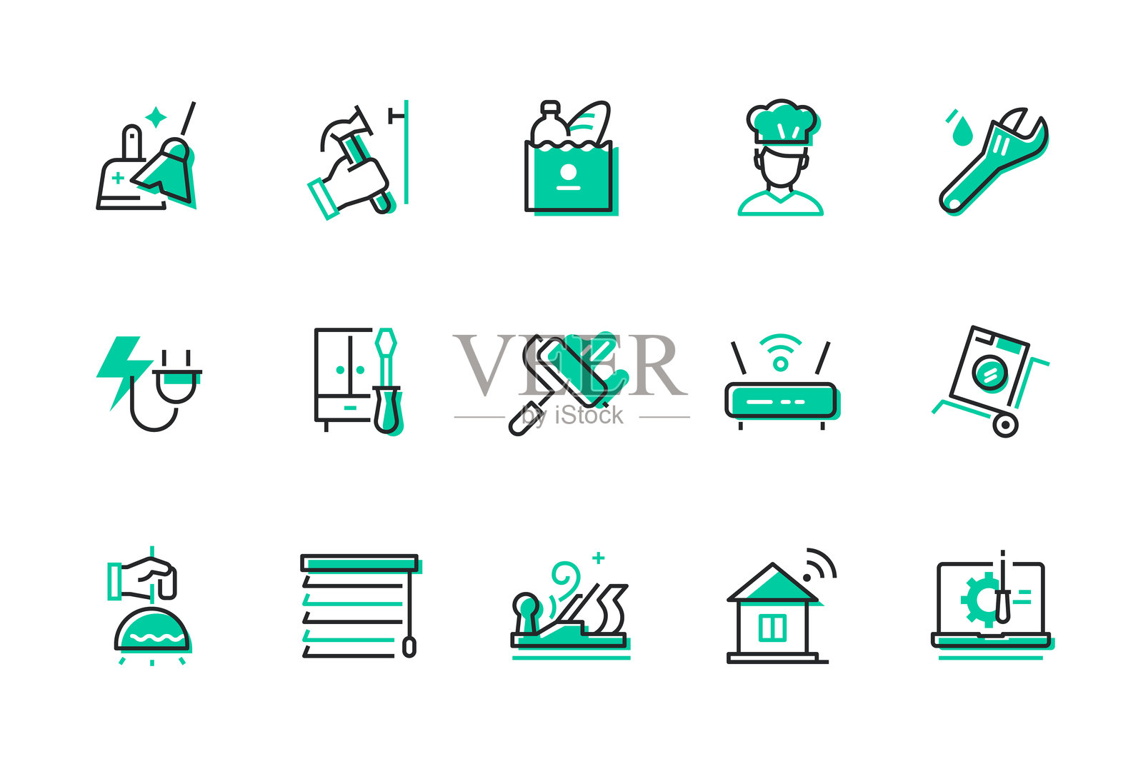 家庭修理与护理 - 一套线条设计风格的图标插画图片素材