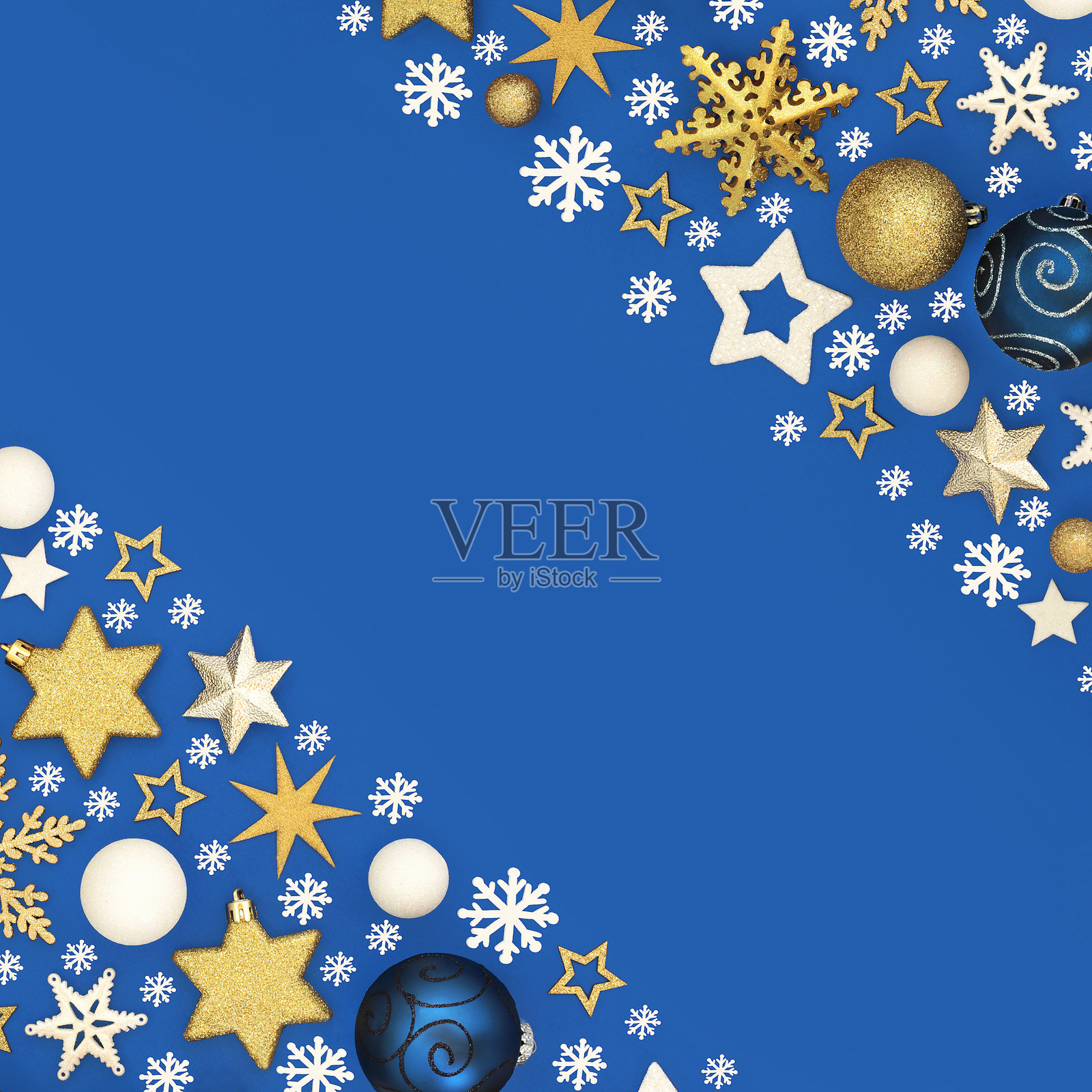 圣诞星雪花球饰边框照片摄影图片