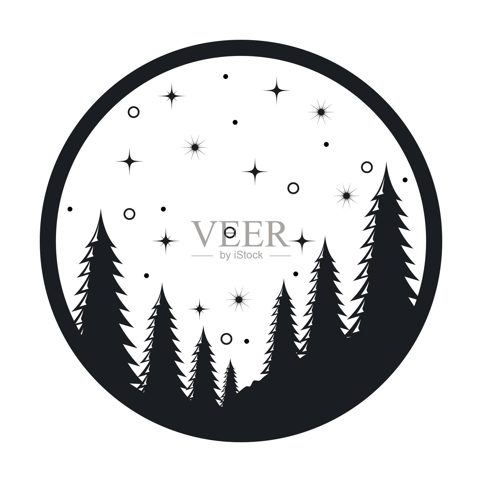 松树的剪影插画图片素材