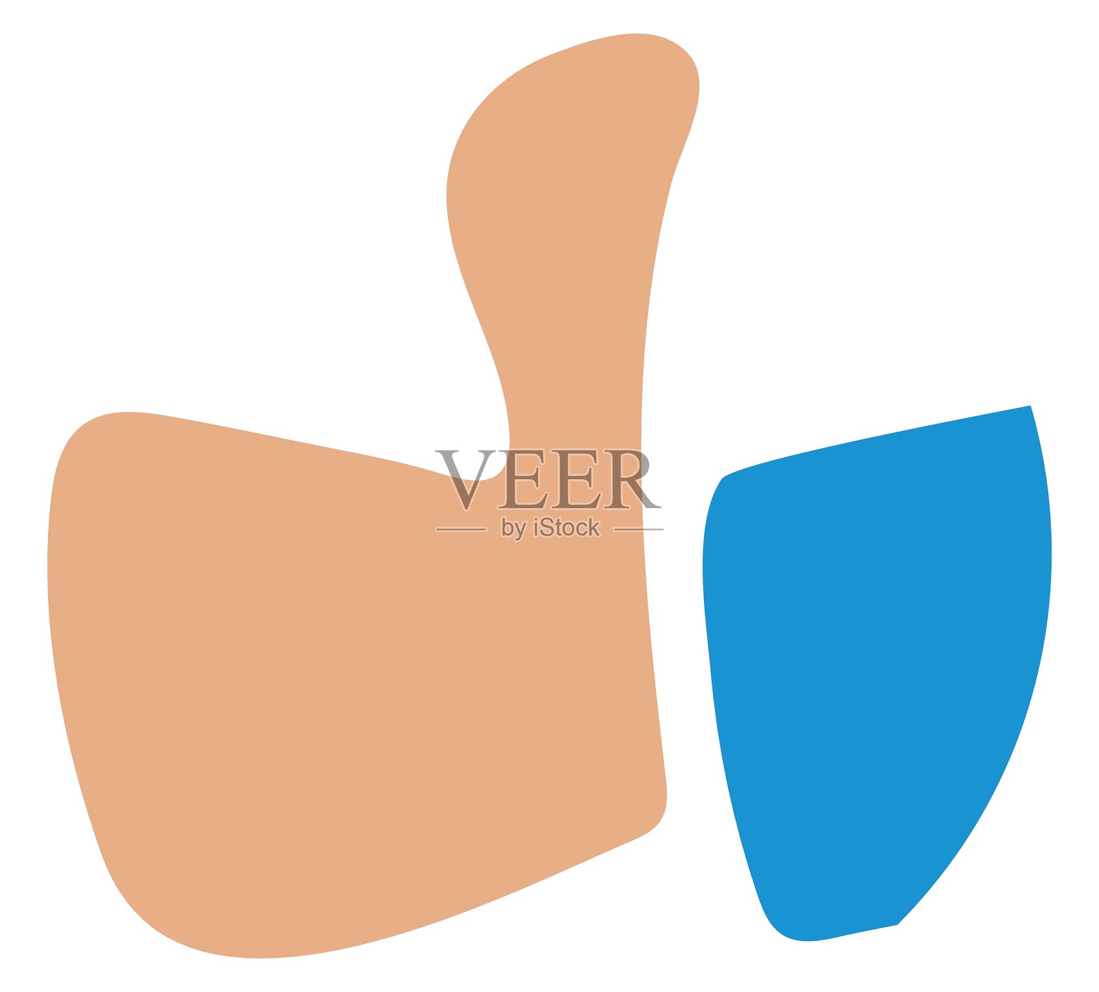 极简风格的竖起大拇指手势插图，搭配蓝色抽象形状。象征着认可、积极、成功或喜欢。非常适合应用设计、市场营销和网页设计。插画图片素材