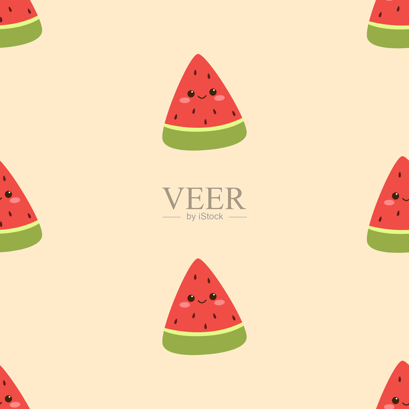 可爱的西瓜片无缝图案背景。矢量插图卡通平面风格插画图片素材