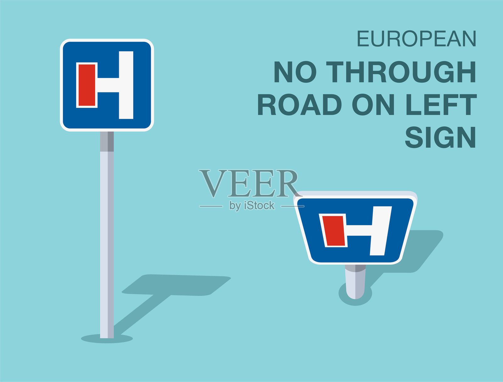 交通规则。孤立的欧洲“左侧无通行道路”交通标志。正面和顶部视图。矢量插图模板。插画图片素材