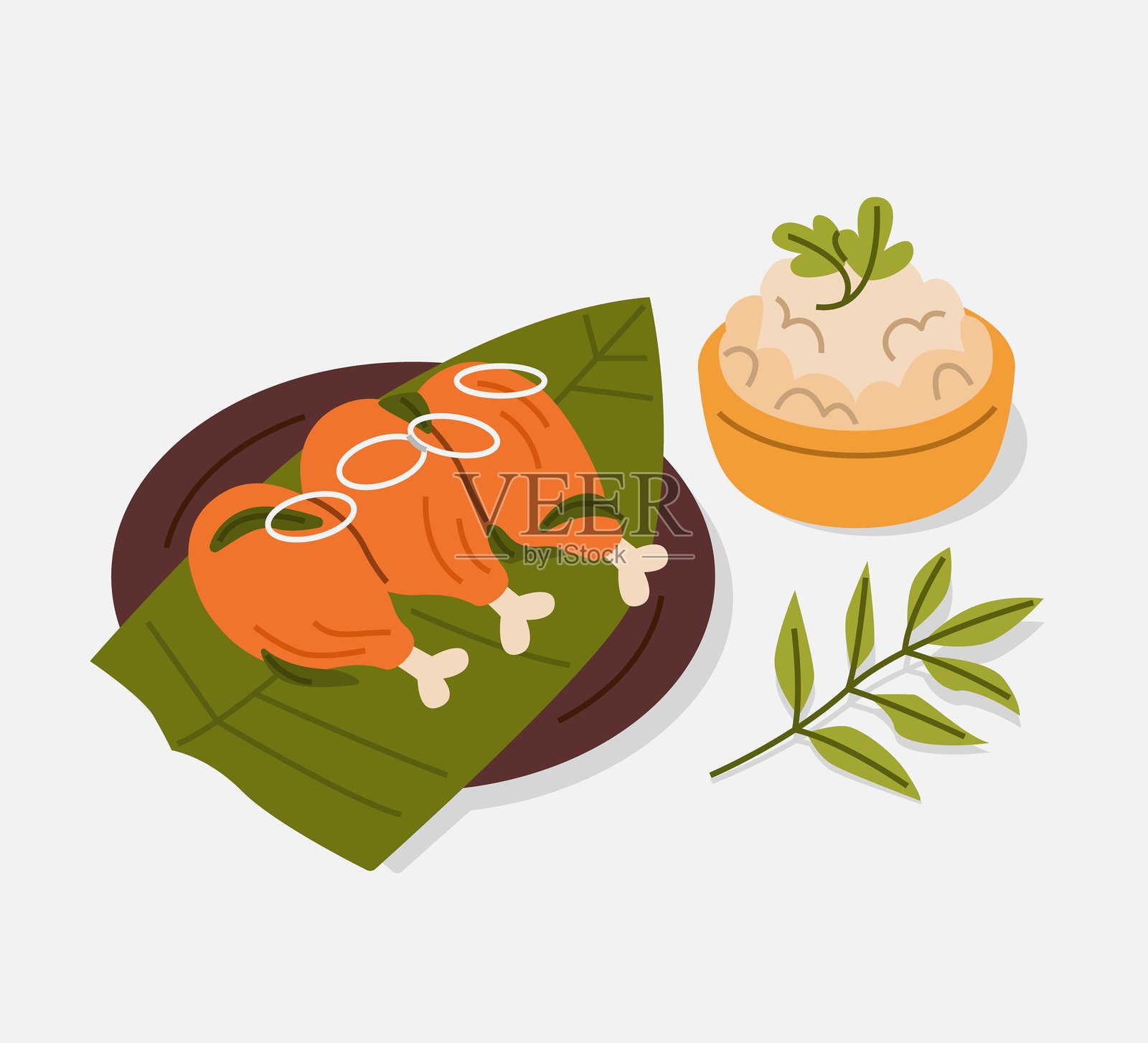 喀拉拉风味鸡肉炸配椰子饭插图插画图片素材