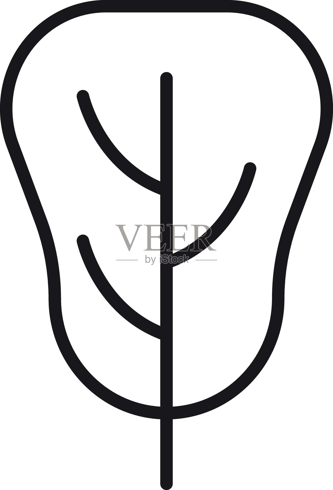 白色背景上的简化叶子轮廓插图，采用细线风格。插画图片素材