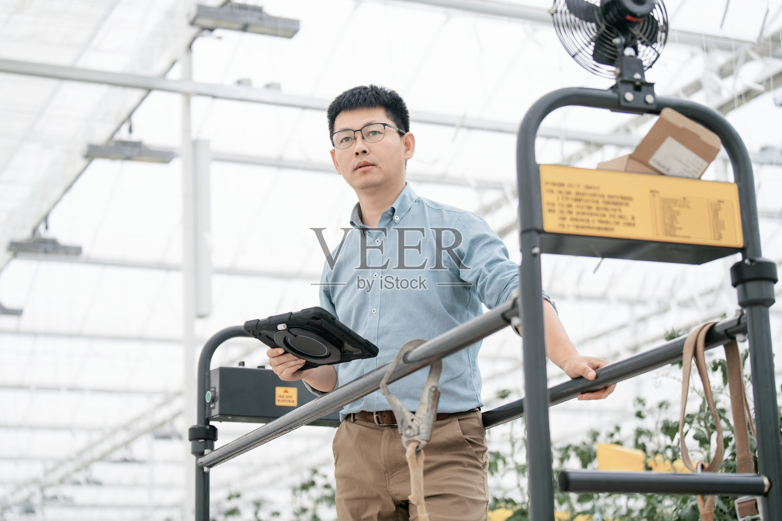 亚洲农民在温室中工作照片摄影图片