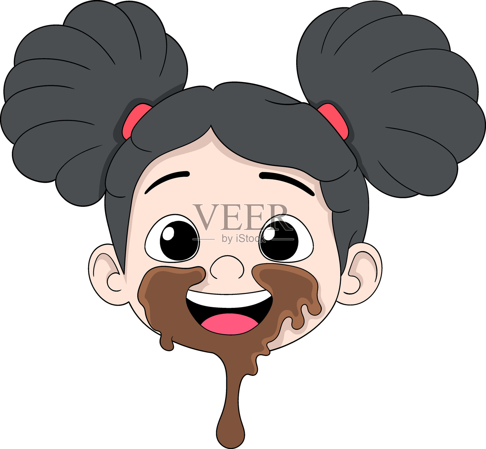 嘴角流着巧克力的微笑女孩卡通插图插画图片素材