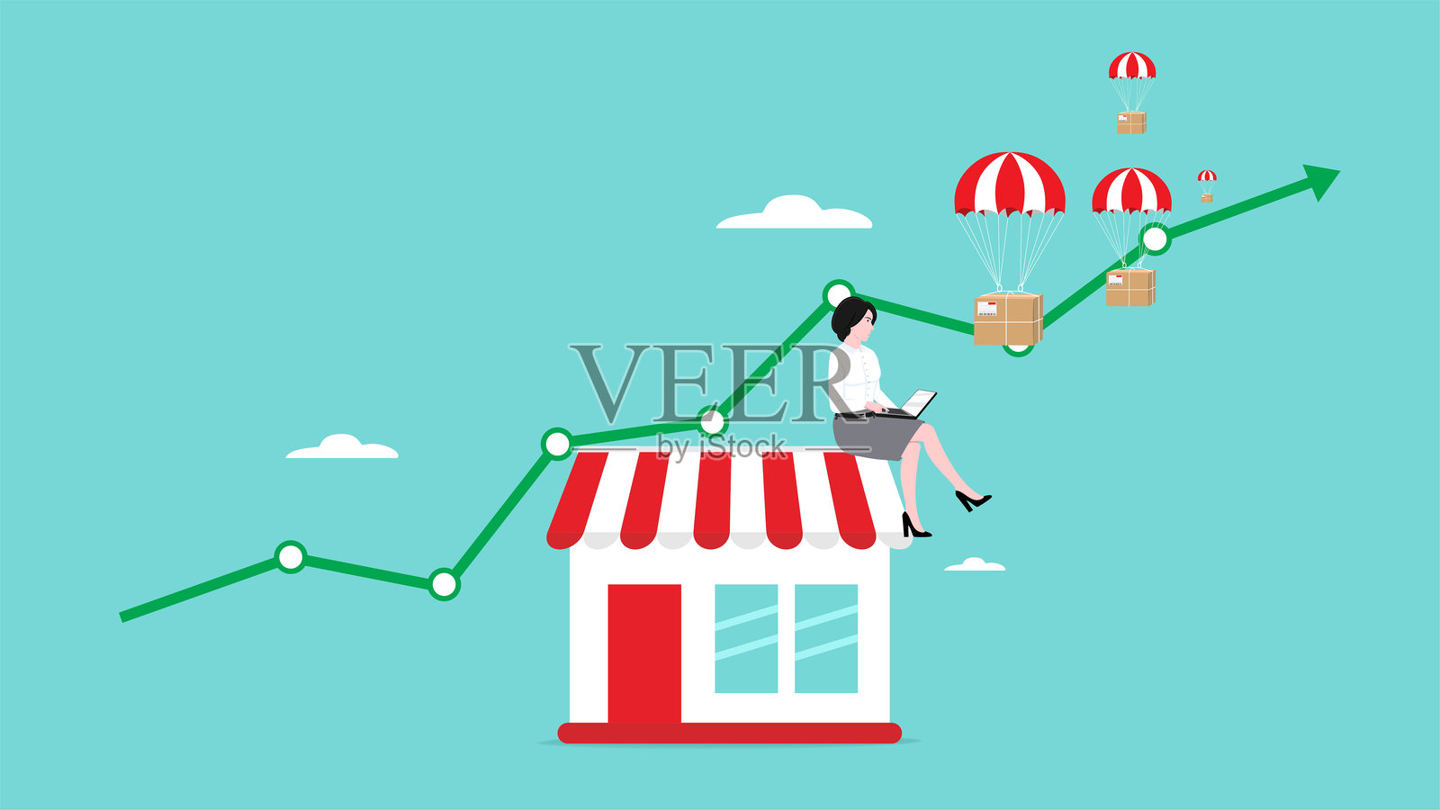 通过飞行降落伞的代发货业务增长，电子商务网站商店让供应商直接将产品发货给客户插画图片素材