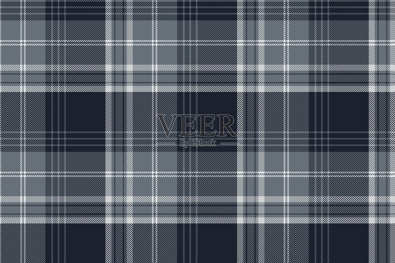 无缝格子图案，深蓝色、灰色、白色，经典优雅的设计，适合用于服装、裙子、裤子的设计，展现简约现代的外观。插画图片素材